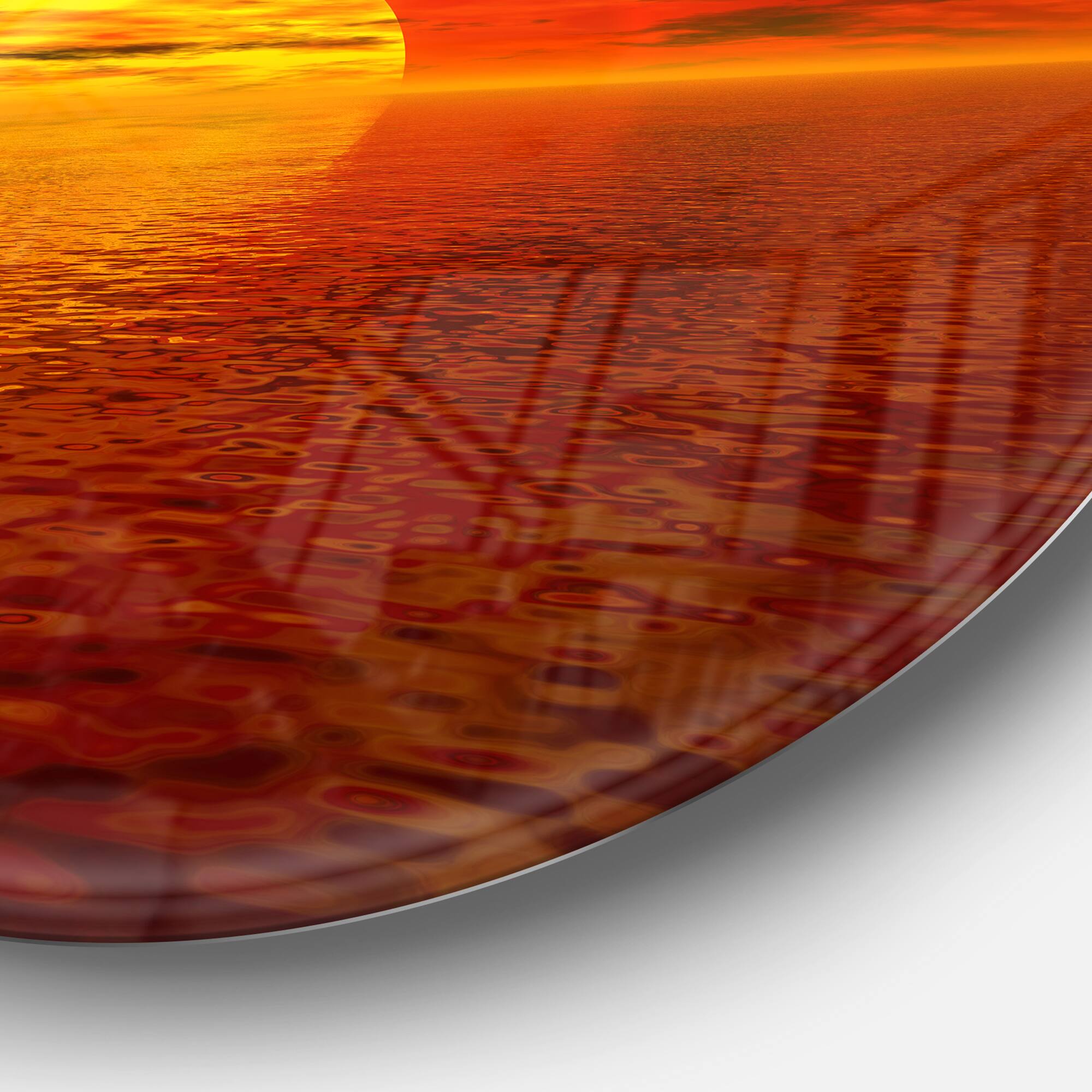 Designart - Sun Falling to Yellow Ocean' Large Seashore Metal Circle Wall Art