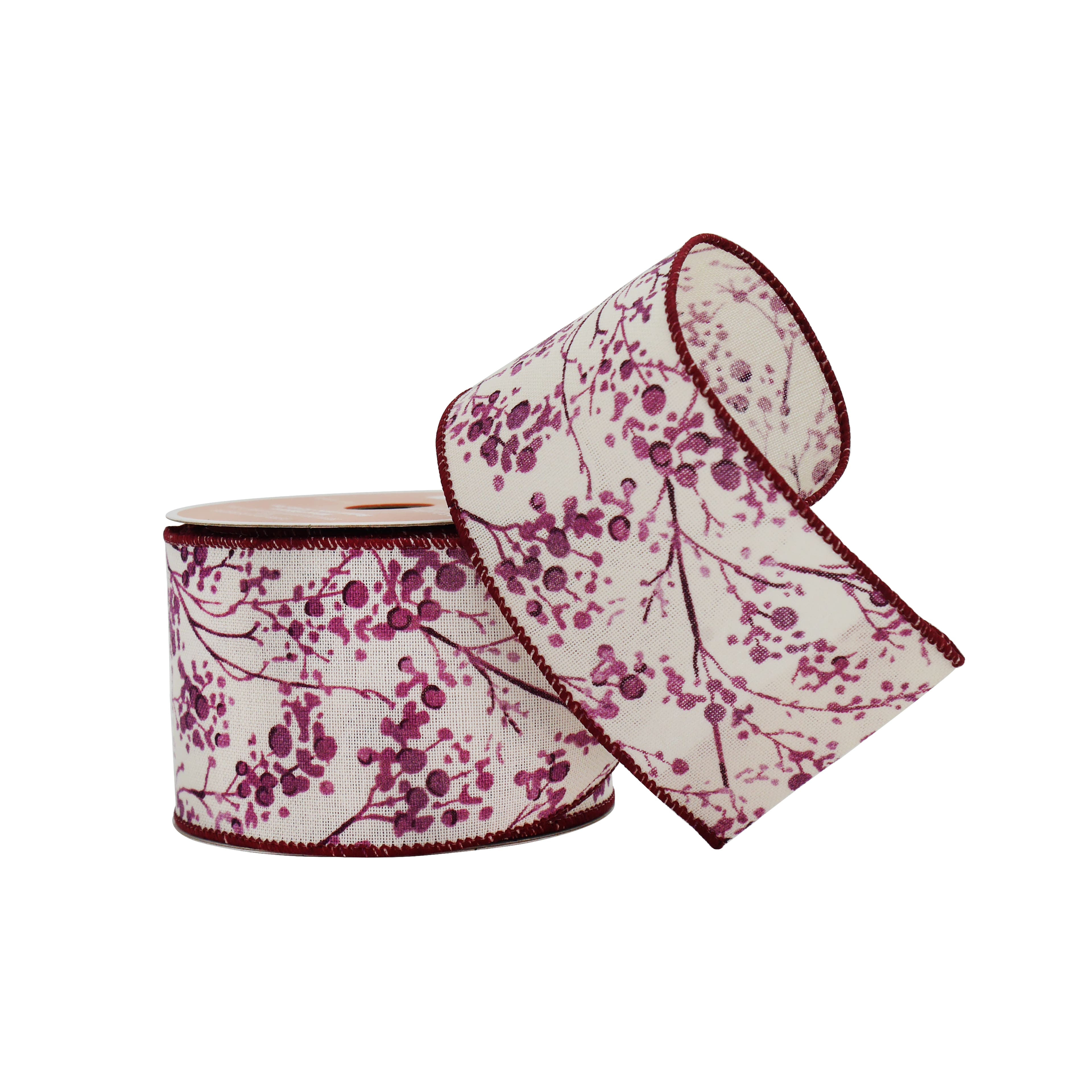 2.5&#x22; x 5yd. Purple Berry Wired Faux Linen Ribbon by Celebrate It&#xAE; Blush Romance