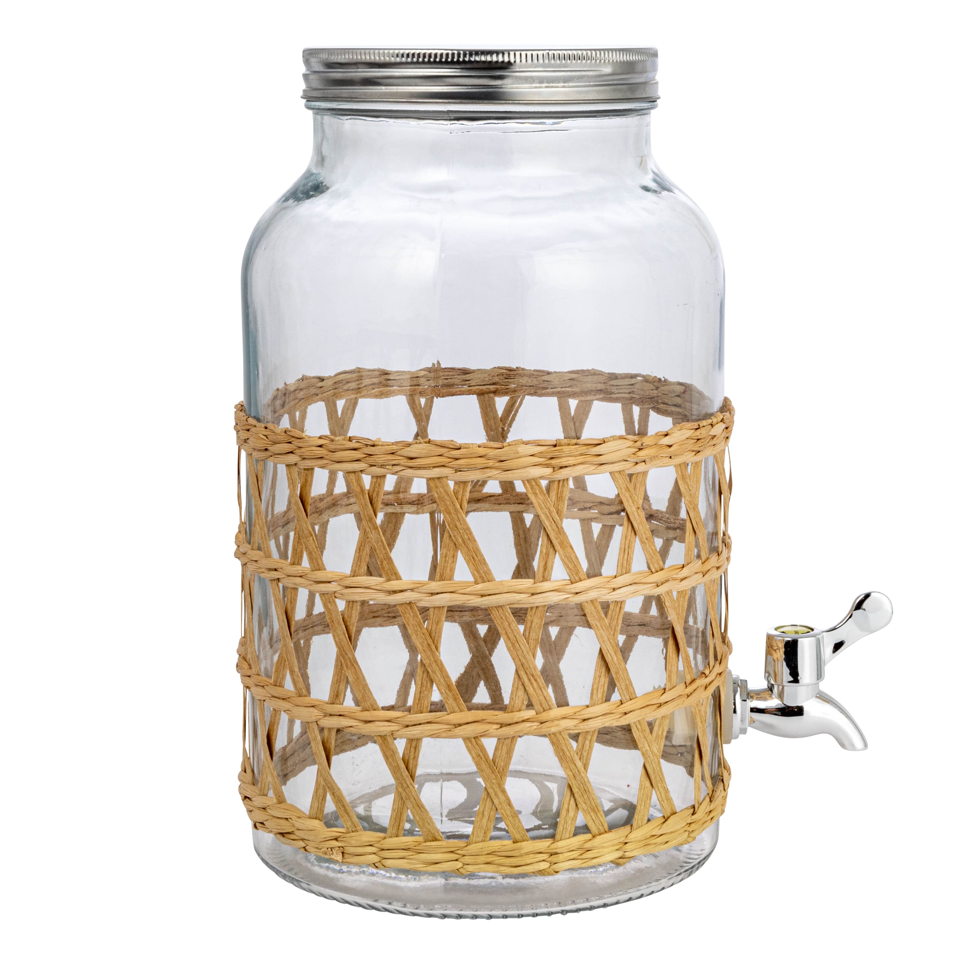 5.5qt. Glass Beverage Dispenser with Natural Woven Seagrass Sleeve