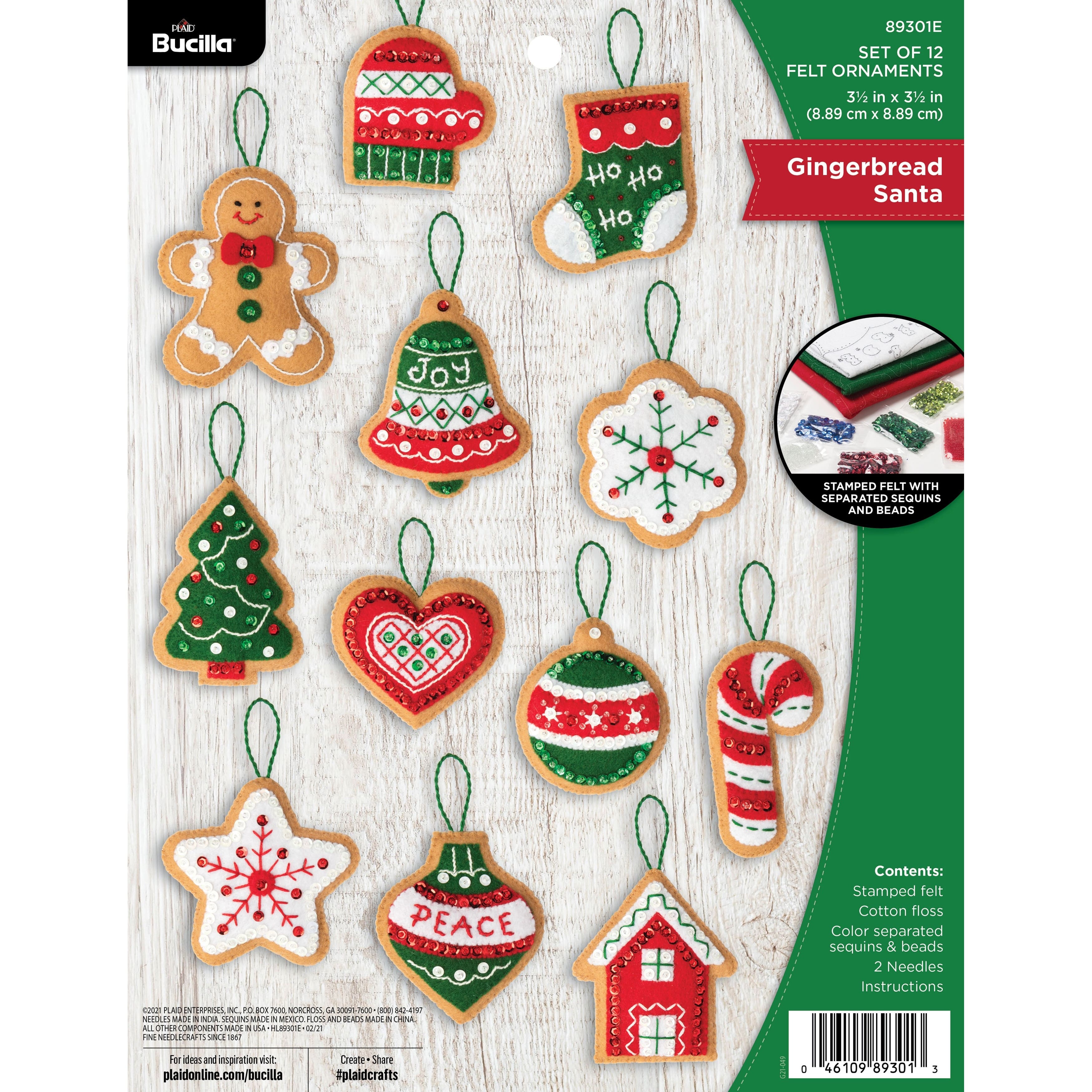 Bucilla&#xAE; Gingerbread Santa Felt Ornaments Applique Kit Set