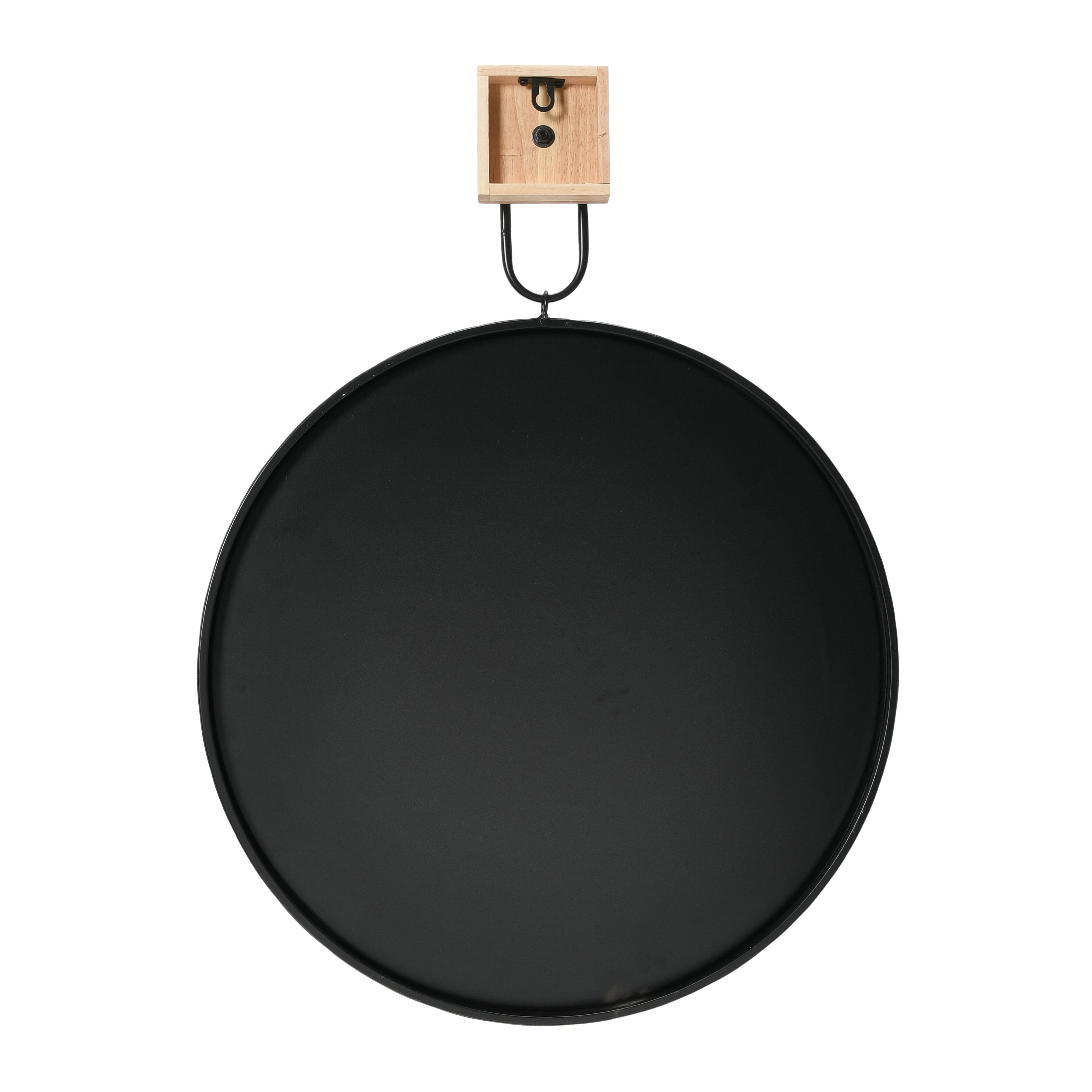 Hello Honey&#xAE; Black &#x26; Natural Modern Round Metal Wall Mirror