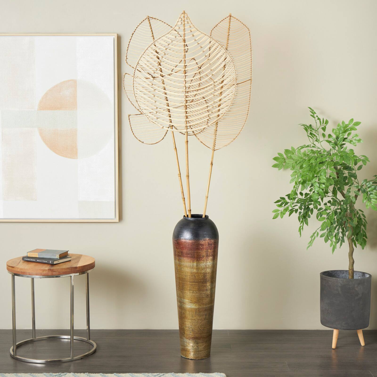 79&#x22; Brown Rattan Leaf Handmade Palm Leaf