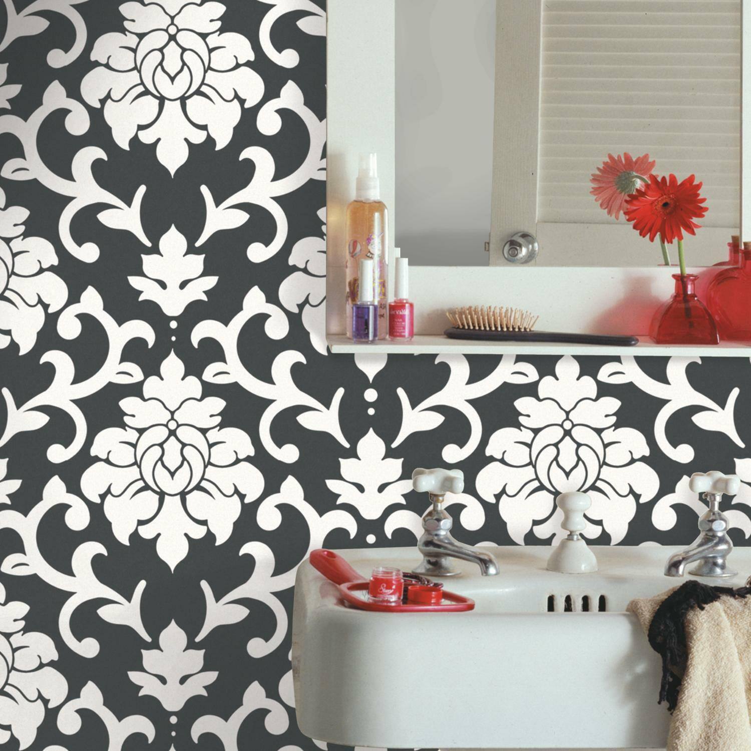 RoomMates Damask Black Peel &#x26; Stick Wallpaper