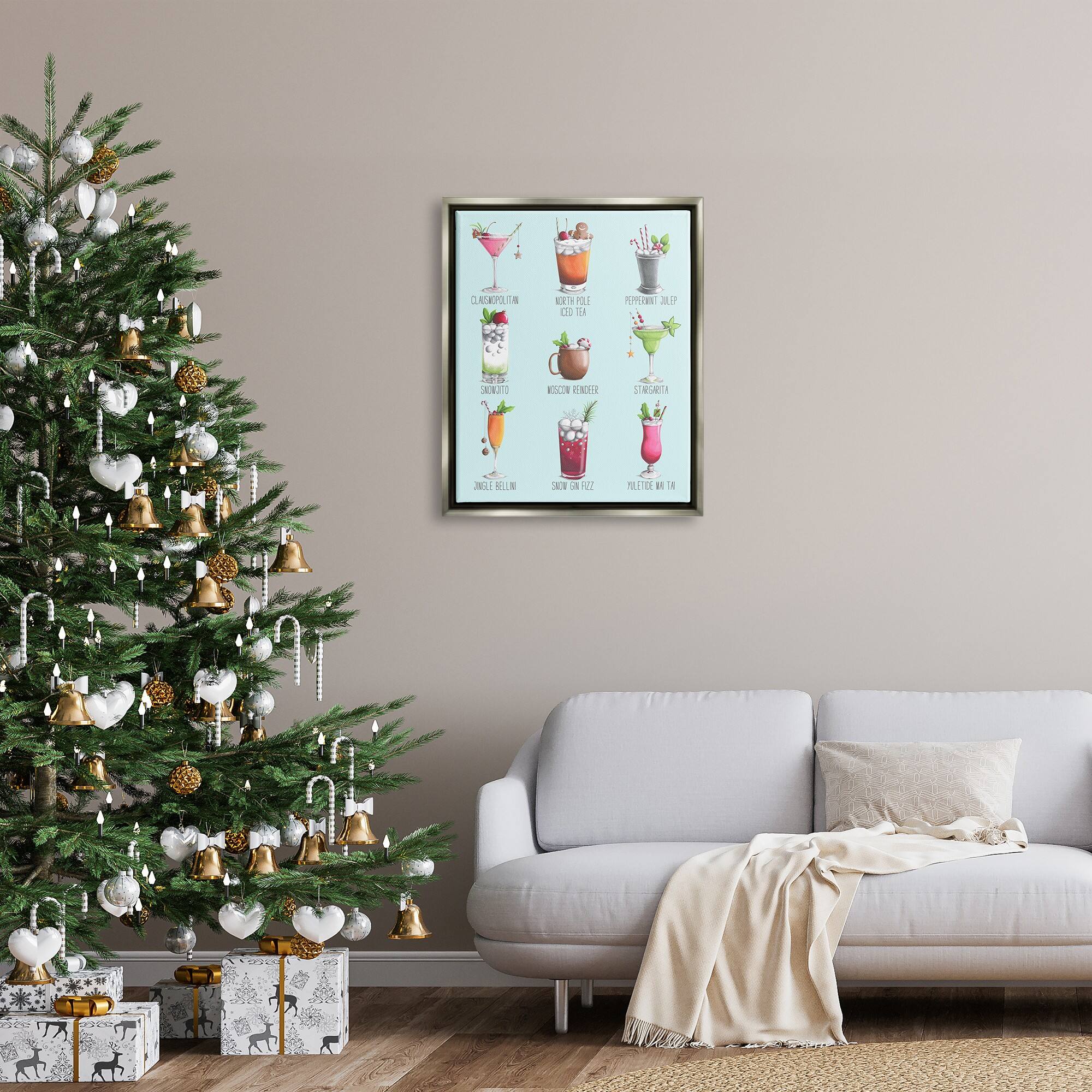 Stupell Industries Christmas Cocktails Seasonal Menu Framed Floater Canvas Wall Art