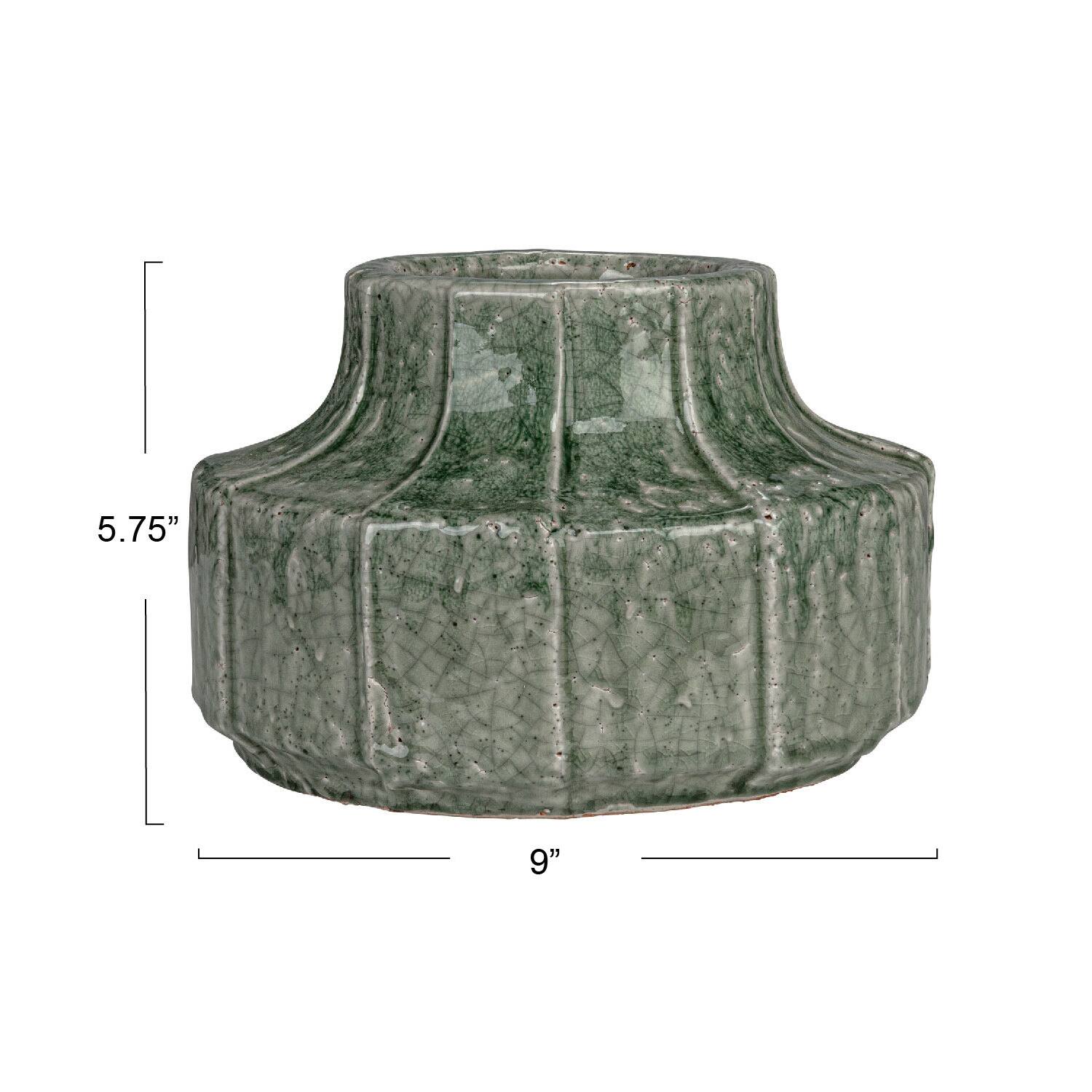 Hello Honey® 9" Green Crackle Glaze Terra Cotta Vase Planter with Embossed Lines