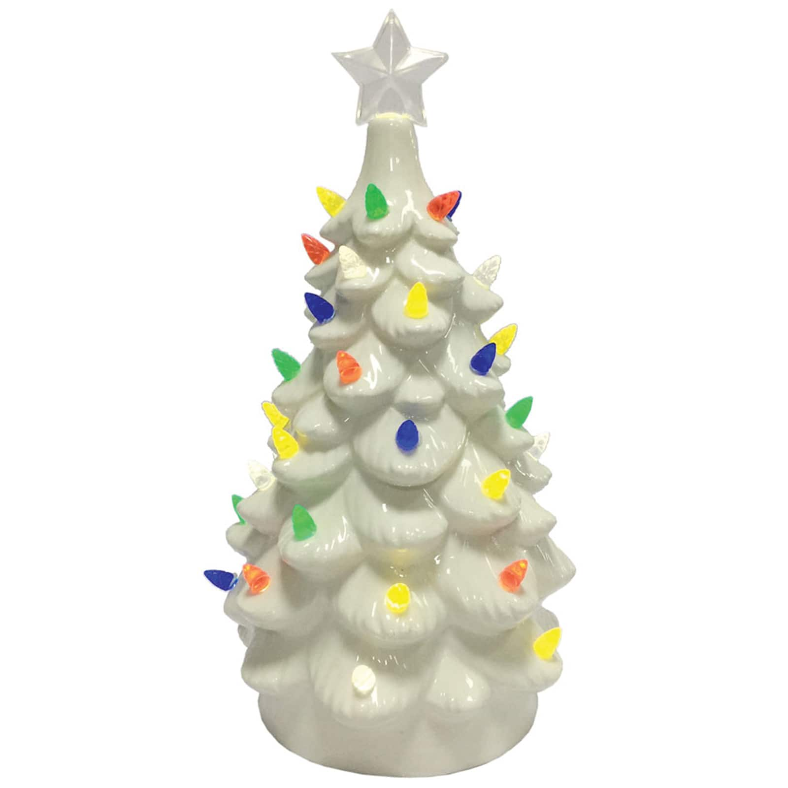 Santa&#x27;s Workshop 14&#x22; LED White Ceramic Tree