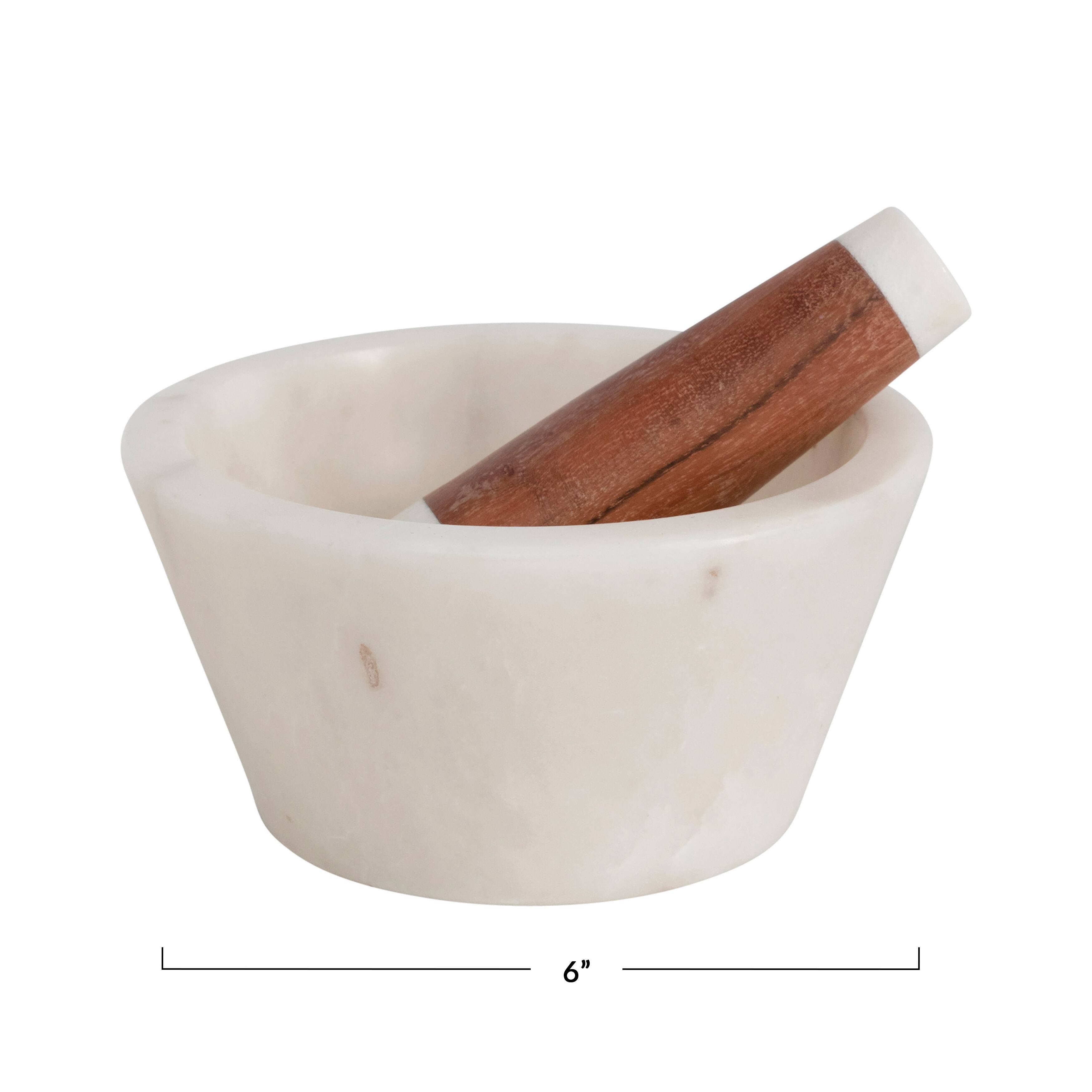 Hello Honey&#xAE; 6&#x22; Marble &#x26; Acacia Wood Mortar &#x26; Pestle Set