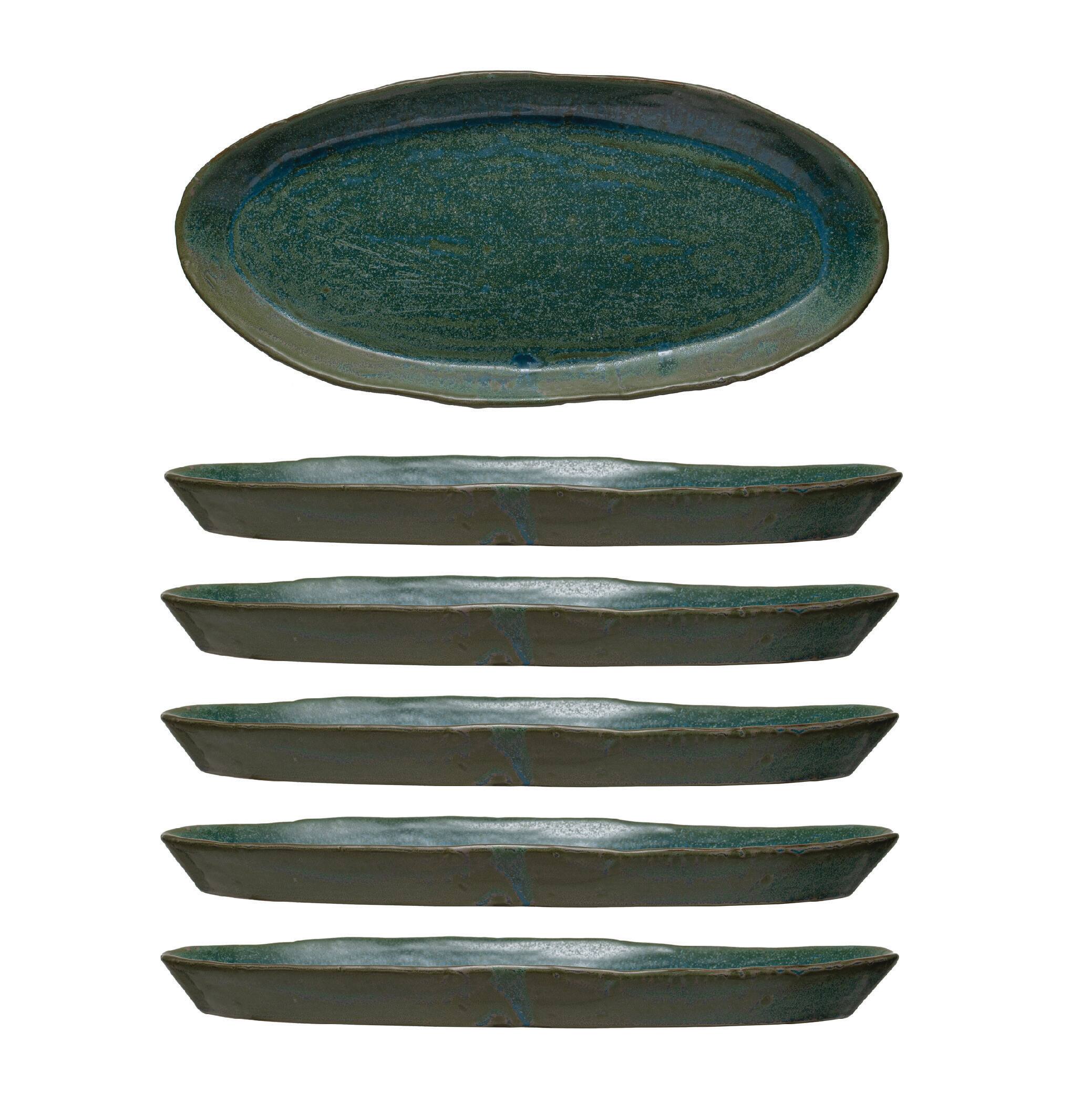 Hello Honey&#xAE; Matte Green Reactive Glaze Stoneware Plate Set
