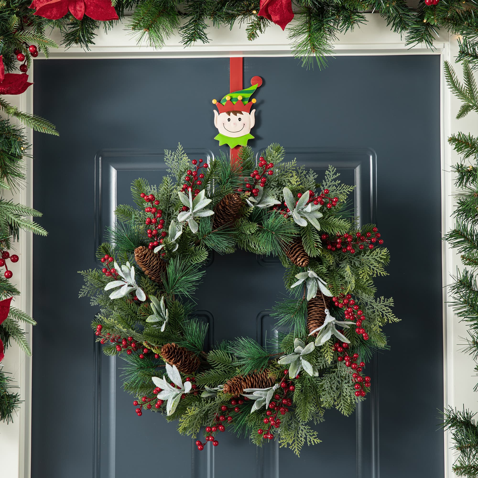 Glitzhome&#xAE; 14&#x22; Christmas Metal Elf, Snowman &#x26; Santa Wreath Hanger Set