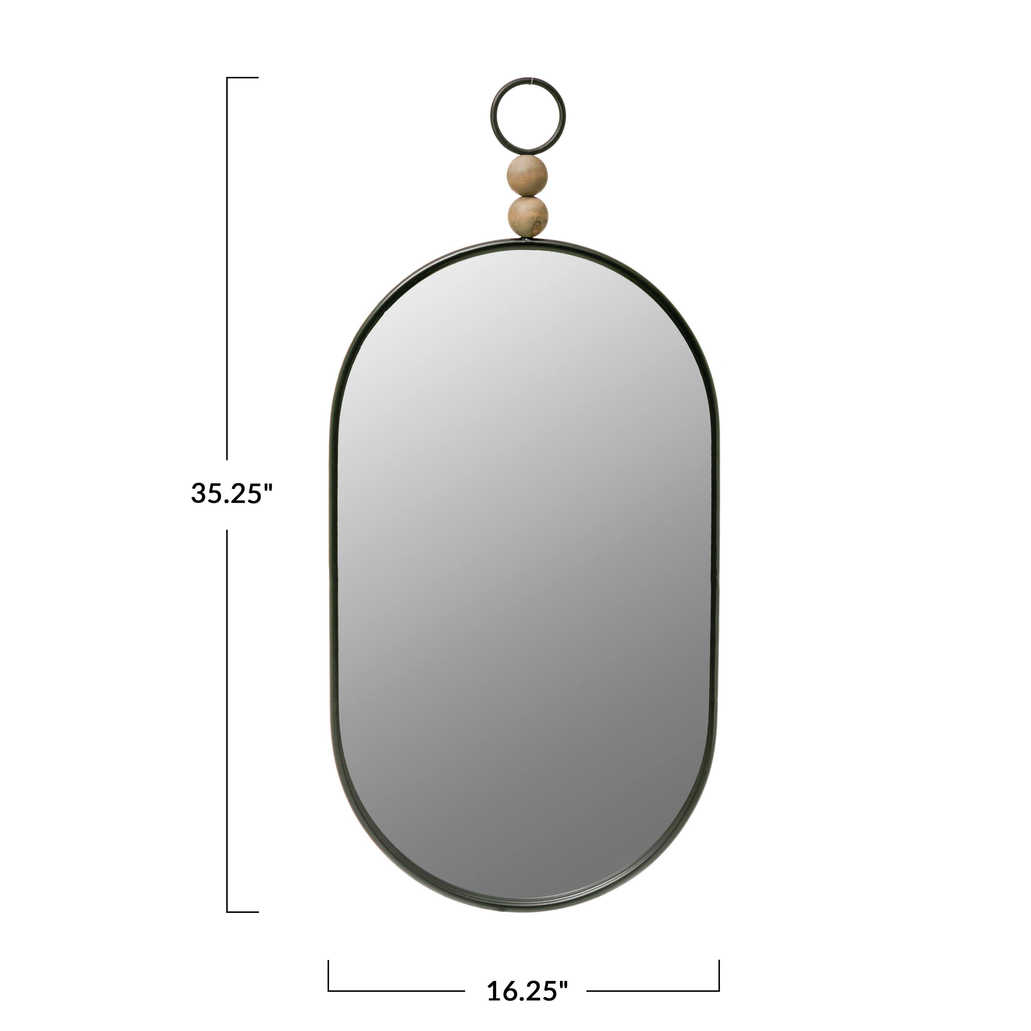 Hello Honey&#xAE; Black Oval Metal Wall Mirror with Wood Beads