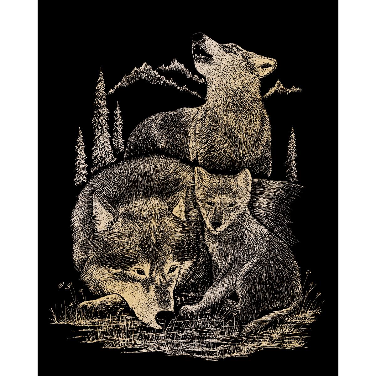 Royal & Langnickel® Engraving Art™ Wolves Gold Foil Kit Scratchboard