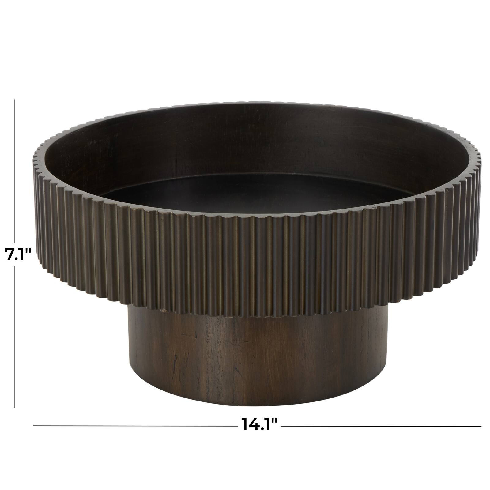 14" Wood Ribbed Decorative Bowl with Elevated Base
