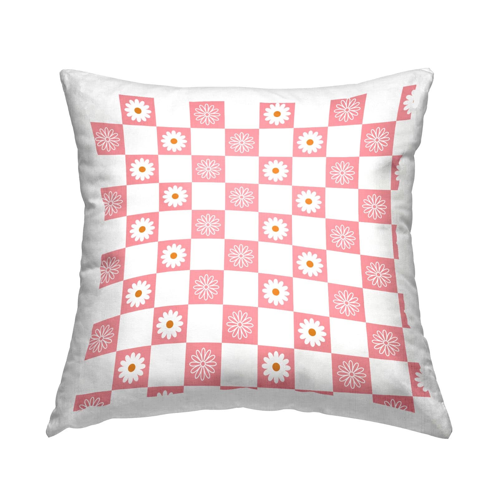 Stupell Industries Daisy Flower Blossoms Checkered Pattern Throw Pillow, 18" x 18"