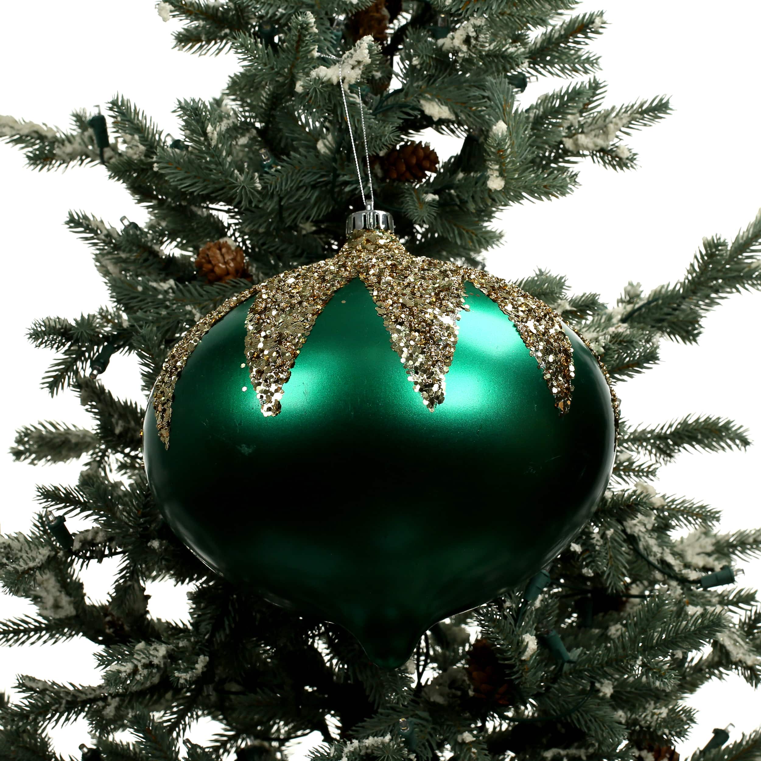 9.75&#x22; Green Satin &#x26; Gold Glitter Shatterproof Onion Ornament by Ashland&#xAE;