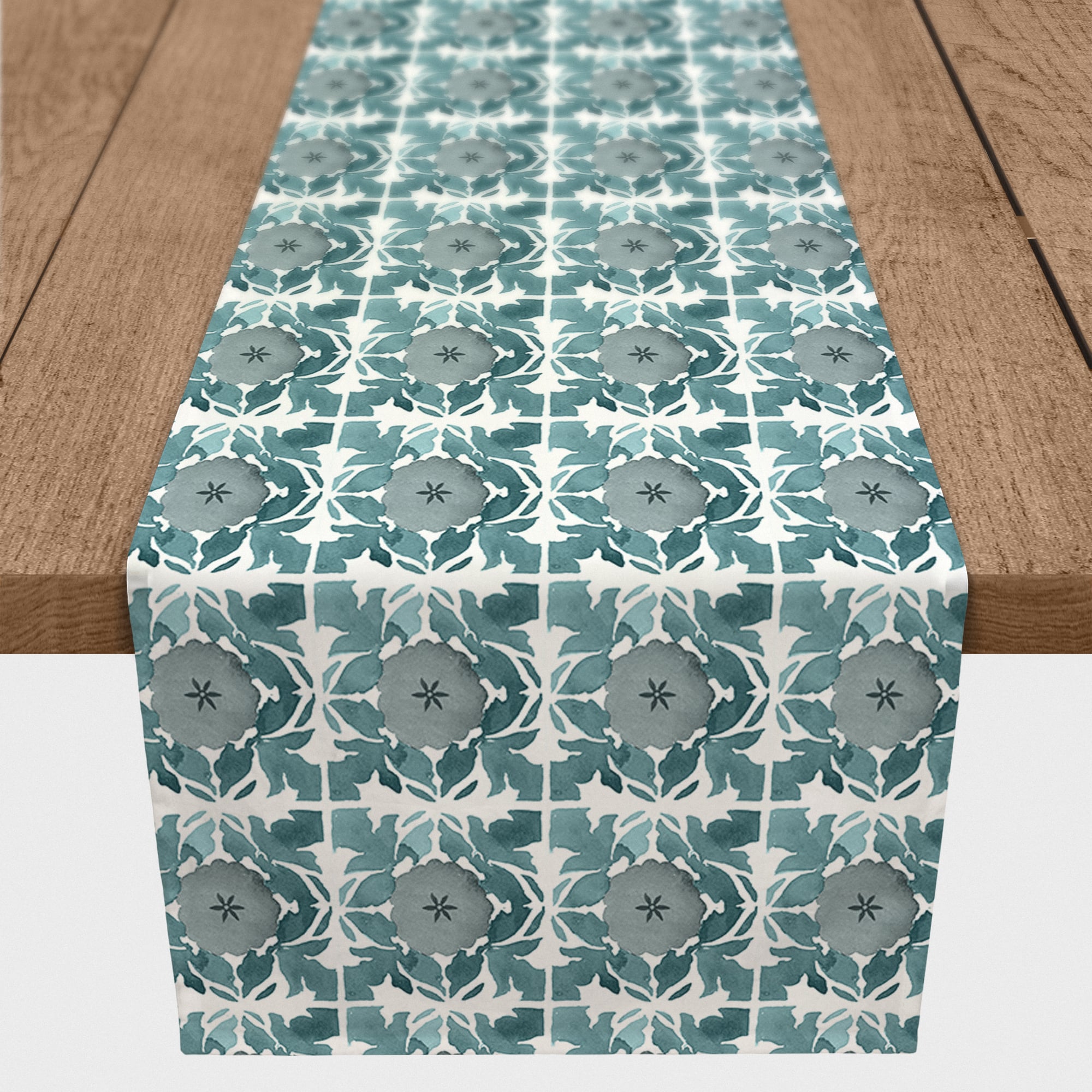 Teal Medallions Outdoor Table Runner
