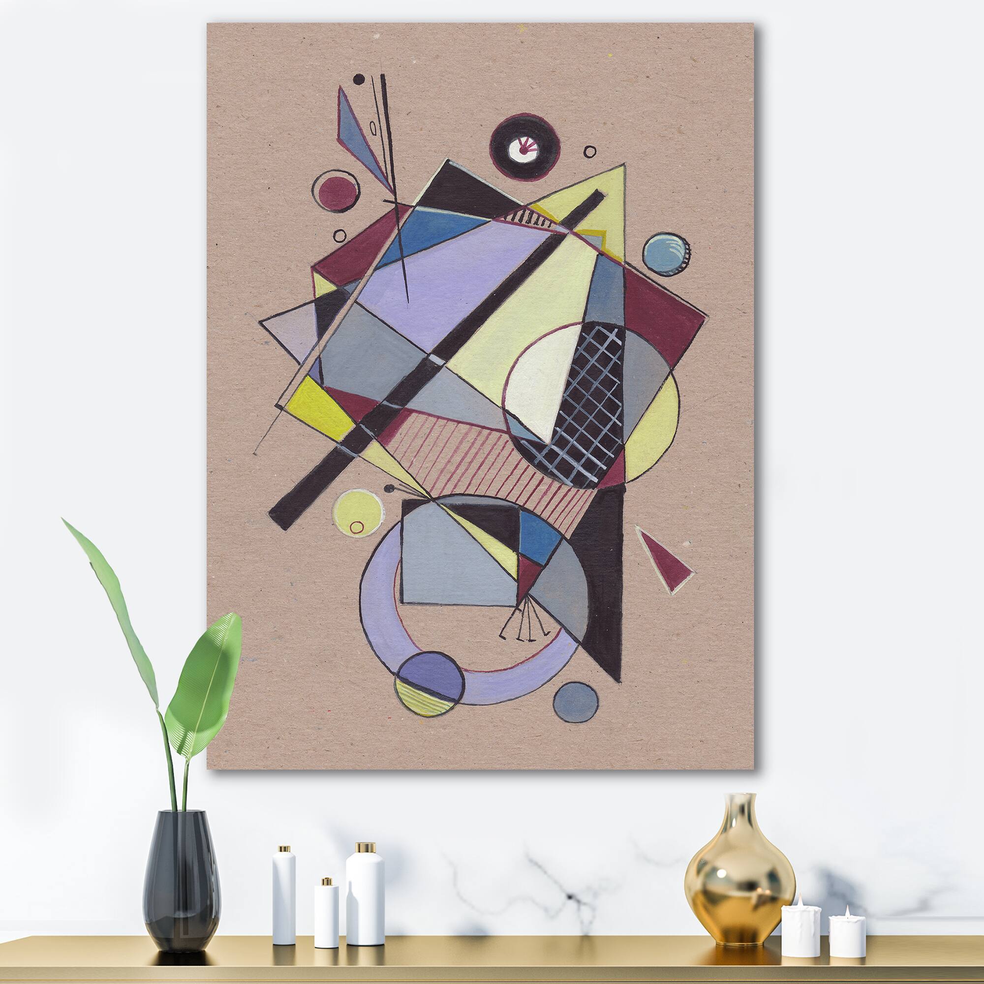 Designart - Colored Geometric Abstract Compositions IV - Modern Canvas Wall Art Print