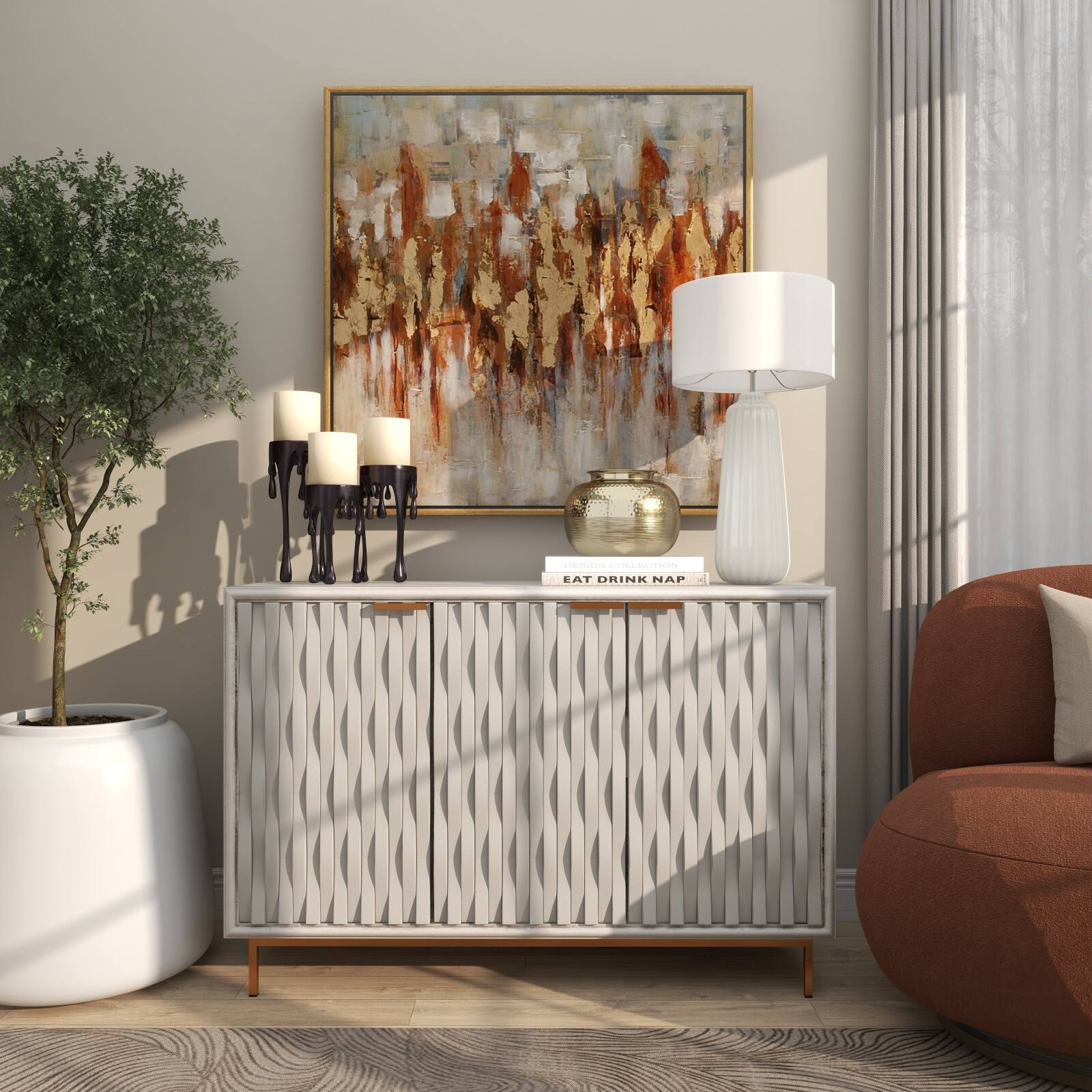 7" Gold Aluminum Brushed Vase with Hammered Top