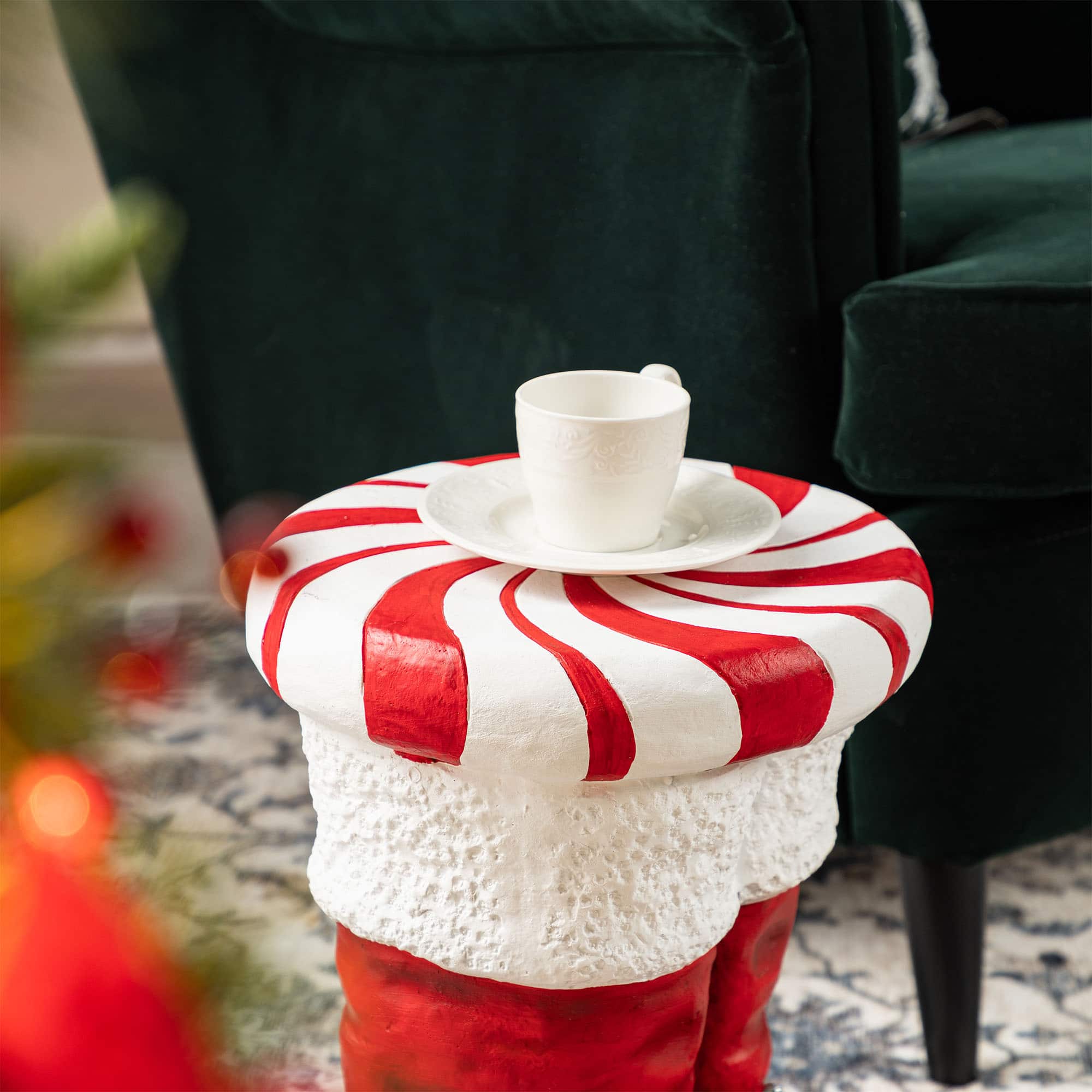 Glitzhome&#xAE; 14.5&#x22;H Christmas MGO Peppermint Boot Stool or Accent Table