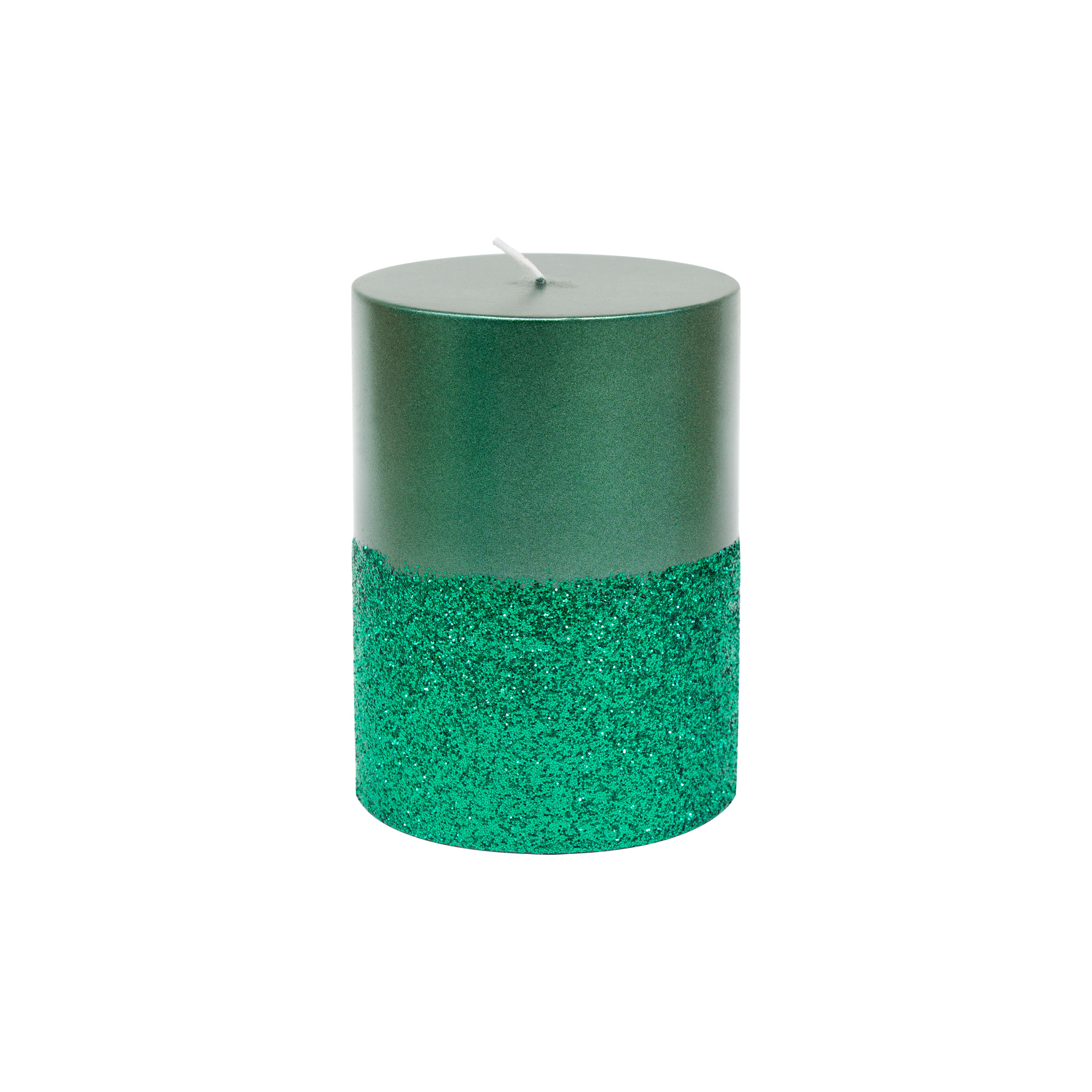 4&#x22; Metallic Green Unscented Pillar Candle by Ashland&#xAE;