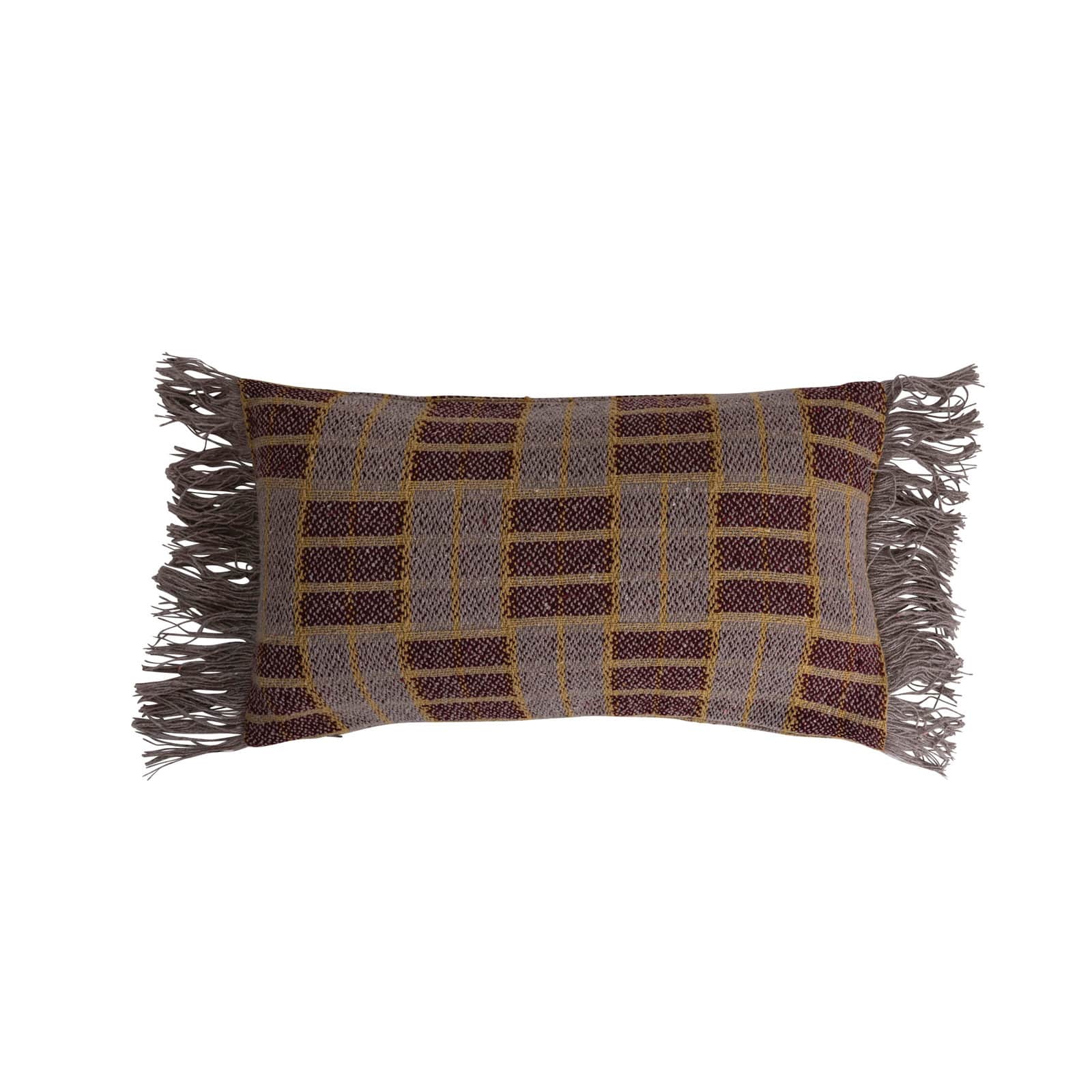 Multicolor Woven Recycled Cotton Blend Lumbar Pillow with Fringe