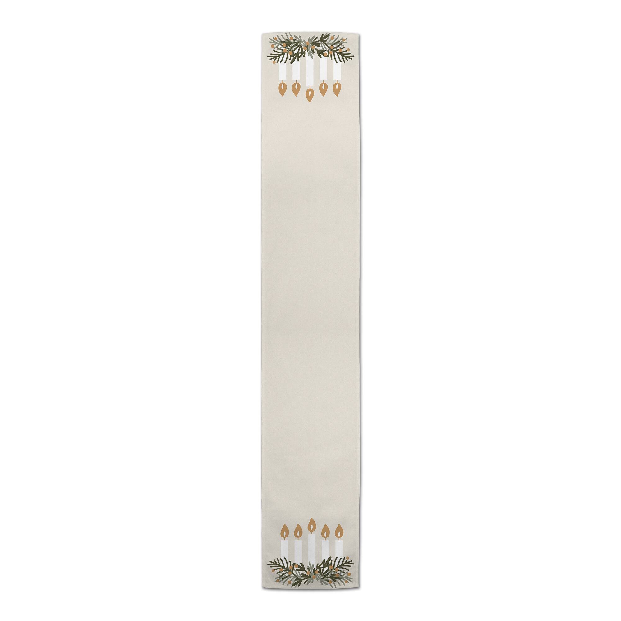 Candles With Greenery 16x90 Poly Twill Table Runner