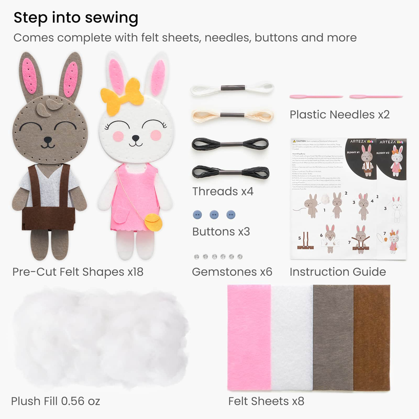 Arteza® Kids Learn to Sew Plush Friends Kit