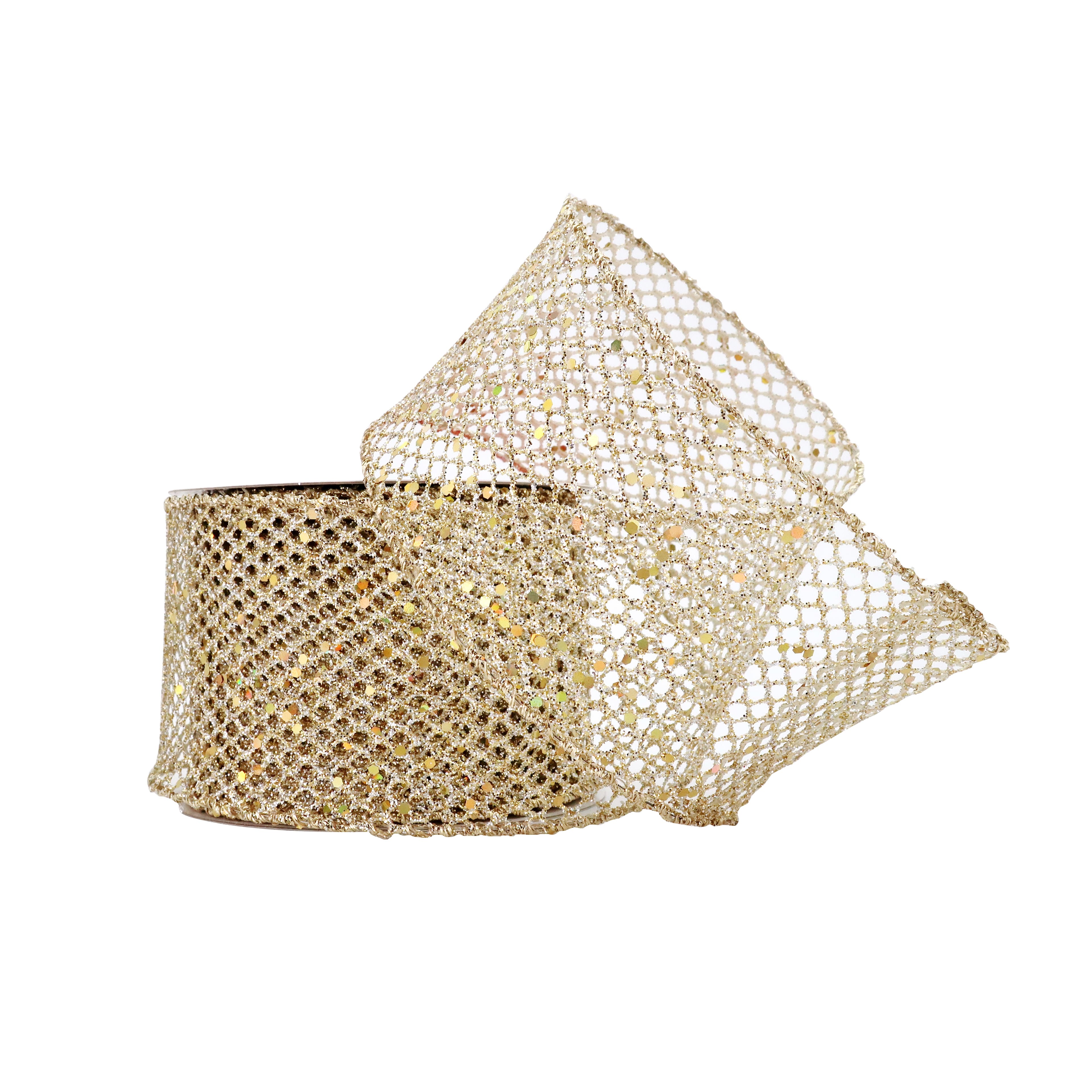 2.5&#x22; x 20ft. Champagne Wired Mesh Ribbon by Celebrate It&#xAE;