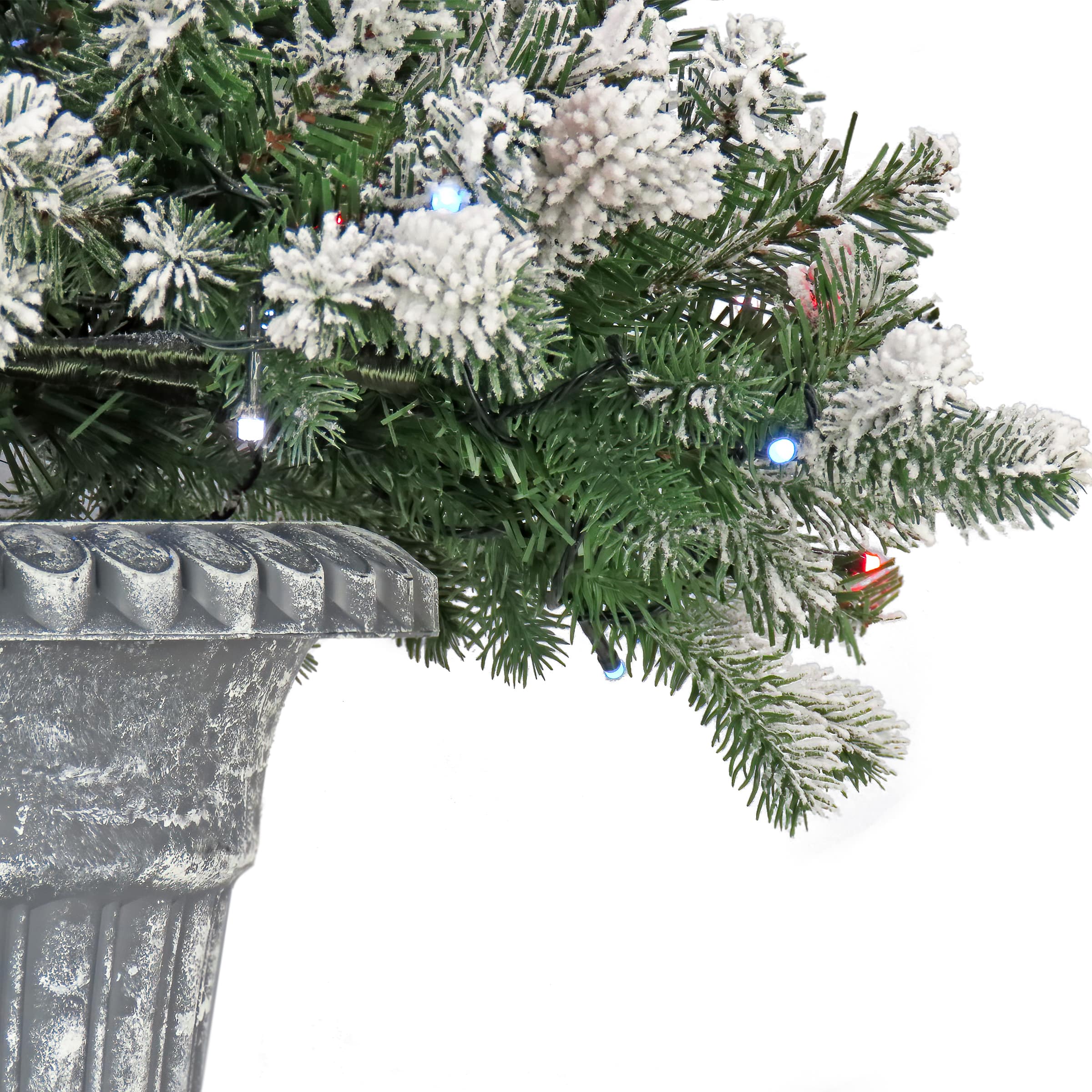 24" Feel Real® Snowy Sheffield Spruce Porch Bush in Silver Brushed Plastic Urn