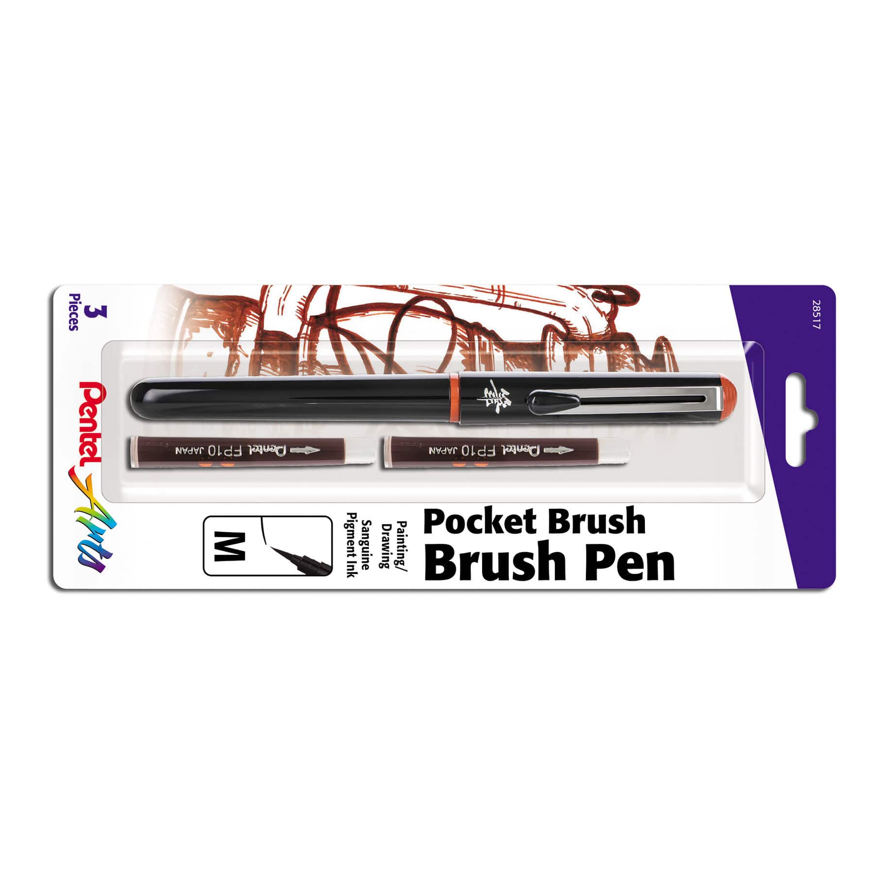Pentel® Sanguine Pocket Brush Pen with 2 Refills