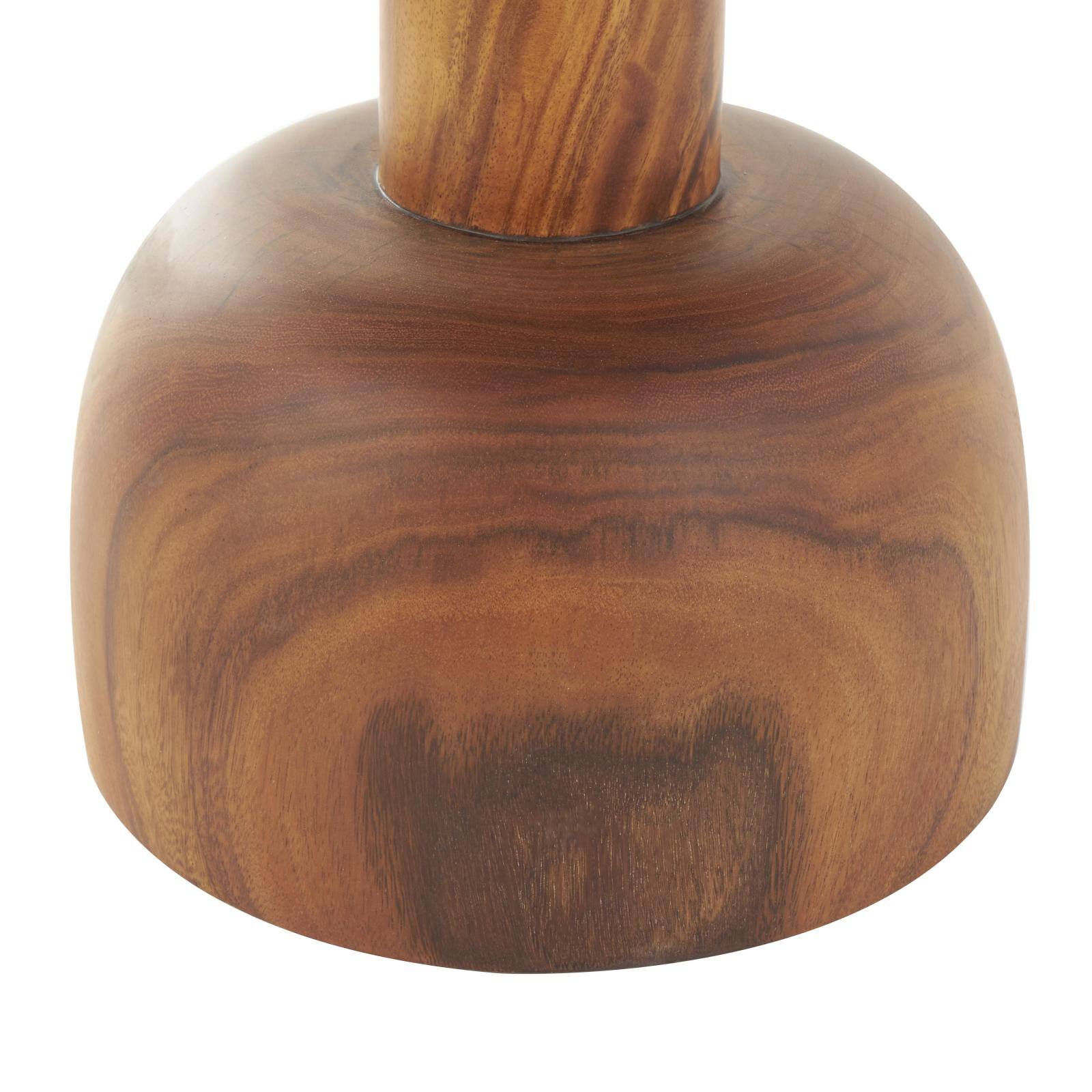 15.75" Brown Wood Handmade Accent Table with Rounded Block Base