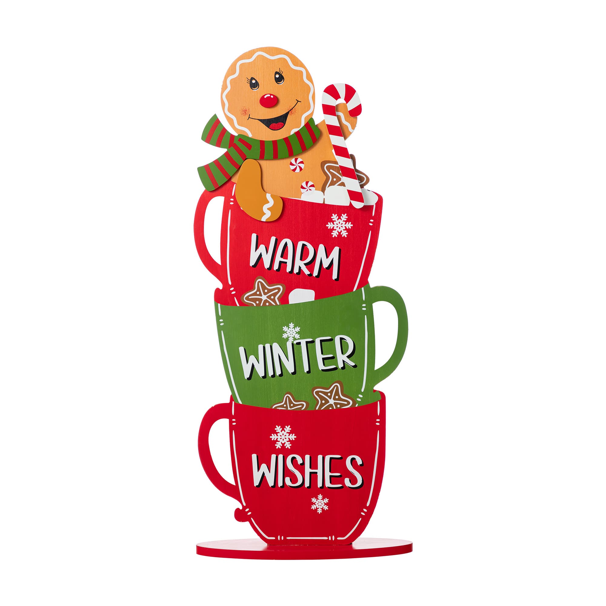 Glitzhome&#xAE; 34.5&#x22; Wooden Christmas Gingerbread Man on Coffee Cup Porch Decor