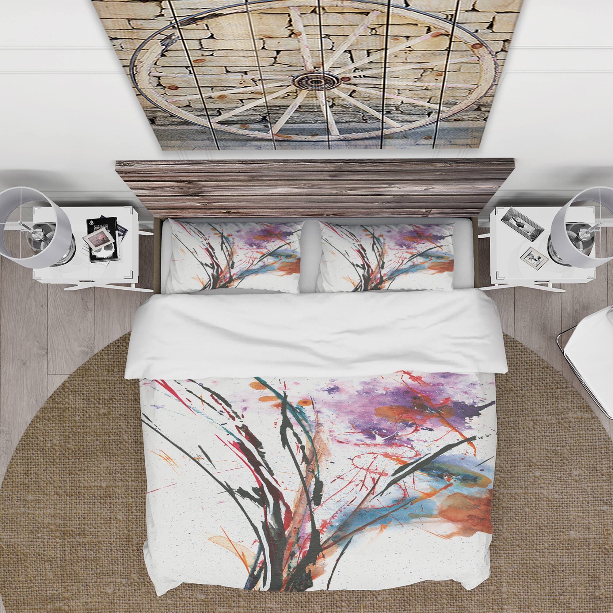 Designart &#x27;Abstract Purple and Blue Flowers&#x27; Cottage Bedding Set - Duvet Cover &#x26; Shams