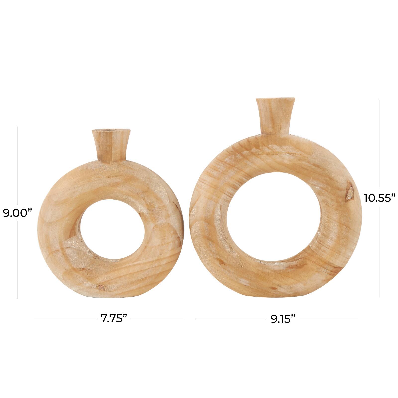 Natural Wood Circular Vase with Cutout Center Set