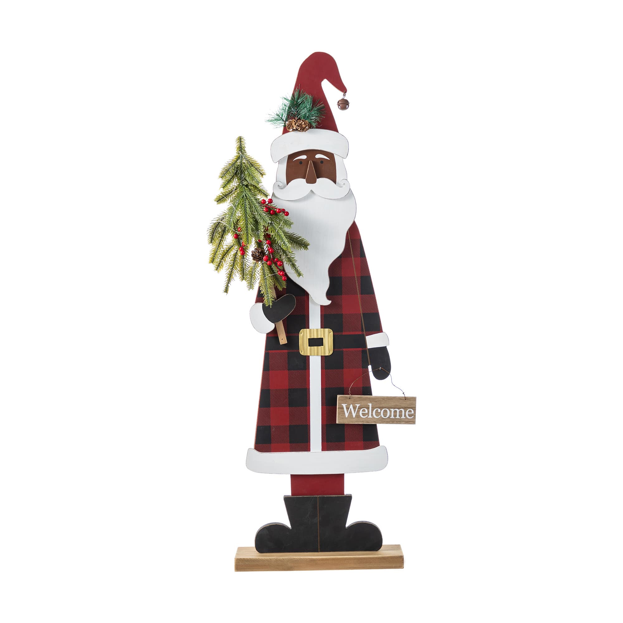 Glitzhome&#xAE; 35.75&#x22; Lighted Wooden Africa Santa Porch Decor with Timer
