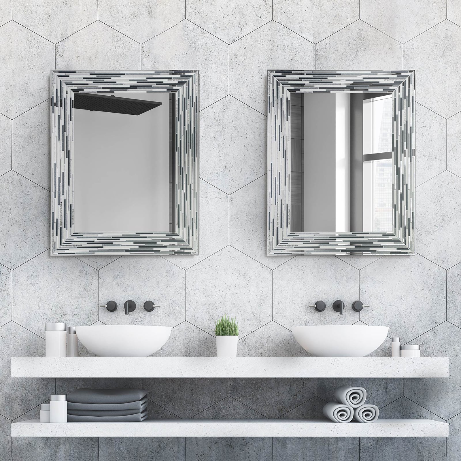 Head West Frameless Reeded Mosaic Printed Wall Décor Mirror