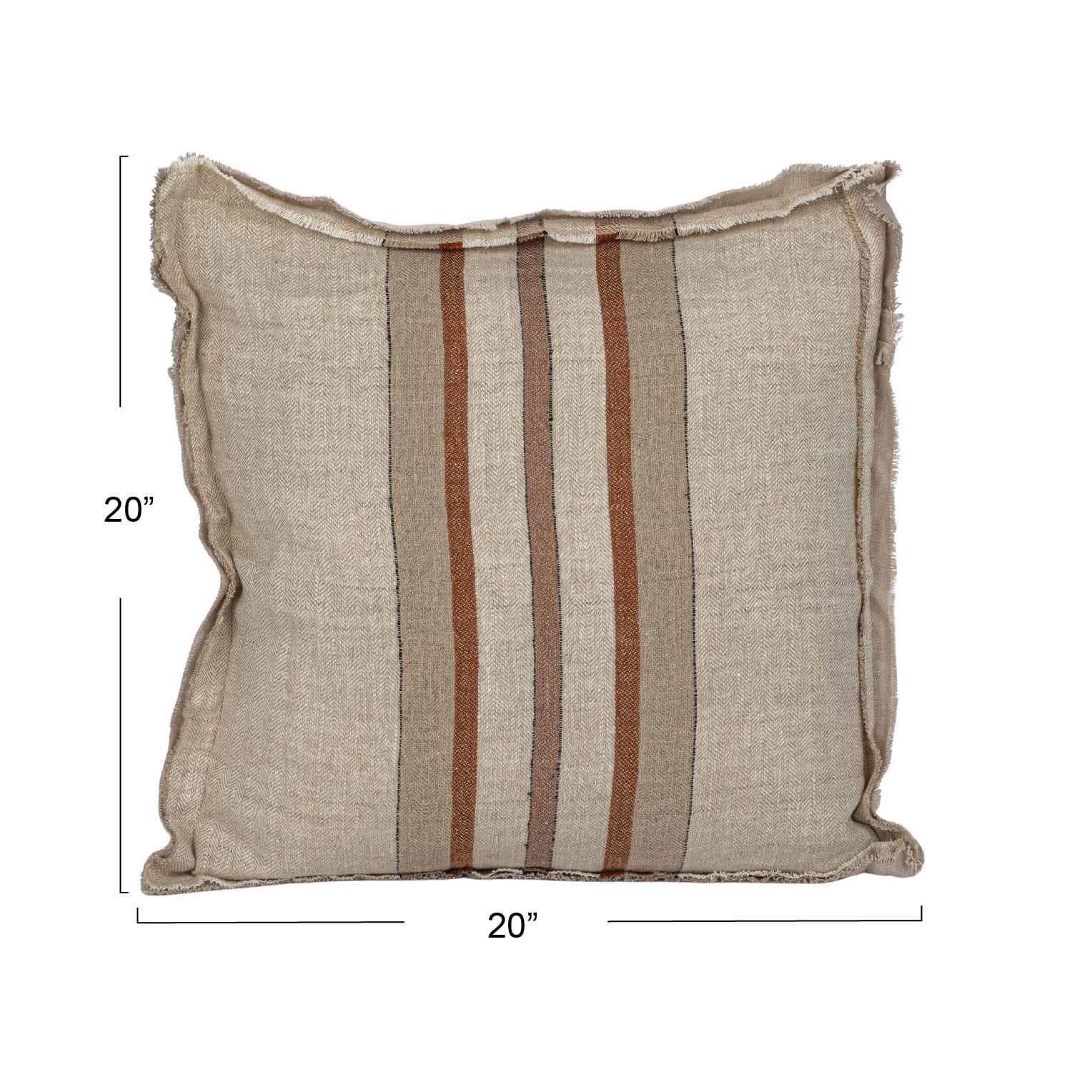 Hello Honey&#xAE; 20&#x22; Cream &#x26; Brown Striped Woven Linen Fringed Pillow