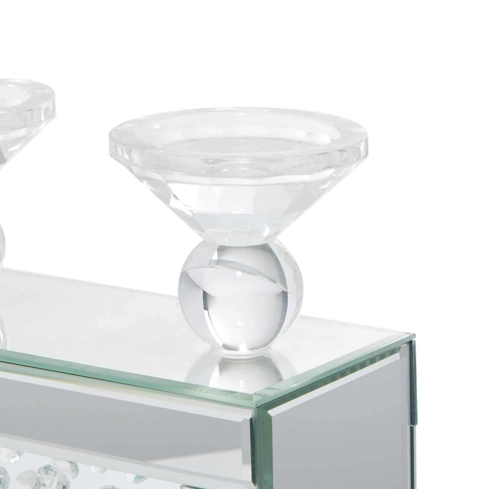 16&#x22; Silver Wood Glam Candlestick Holder