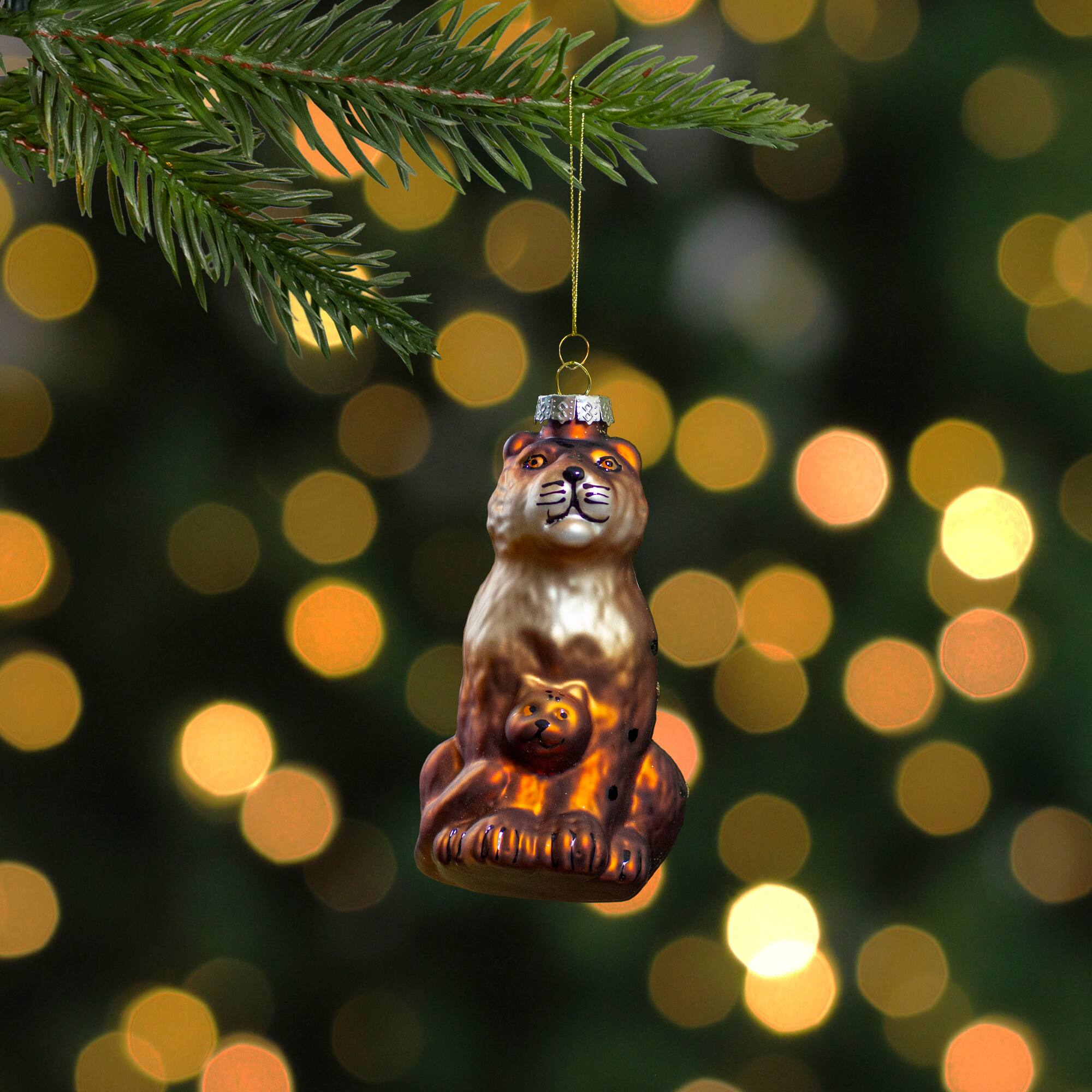 Orange &#x26; Black Glass Lion Ornament