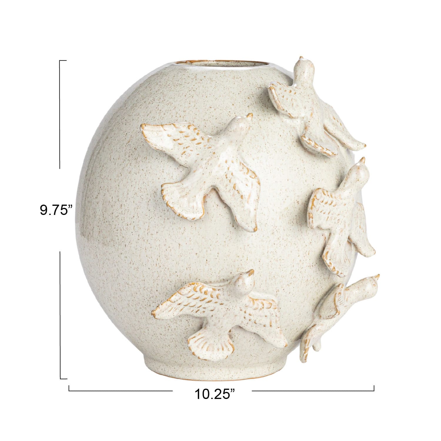 Hello Honey® 10.25" Cream with Reactive Glaze Birds Stoneware Vase