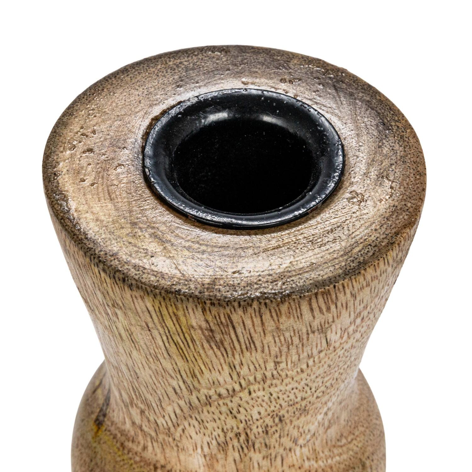 Hello Honey® 14" Round Natural Wood Hand-Carved Taper Candle Holder