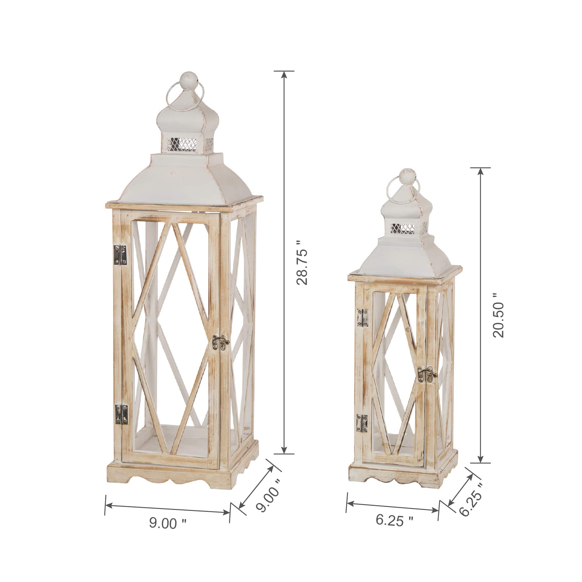 Glitzhome® White Farmhouse Wood & Metal Lantern Set