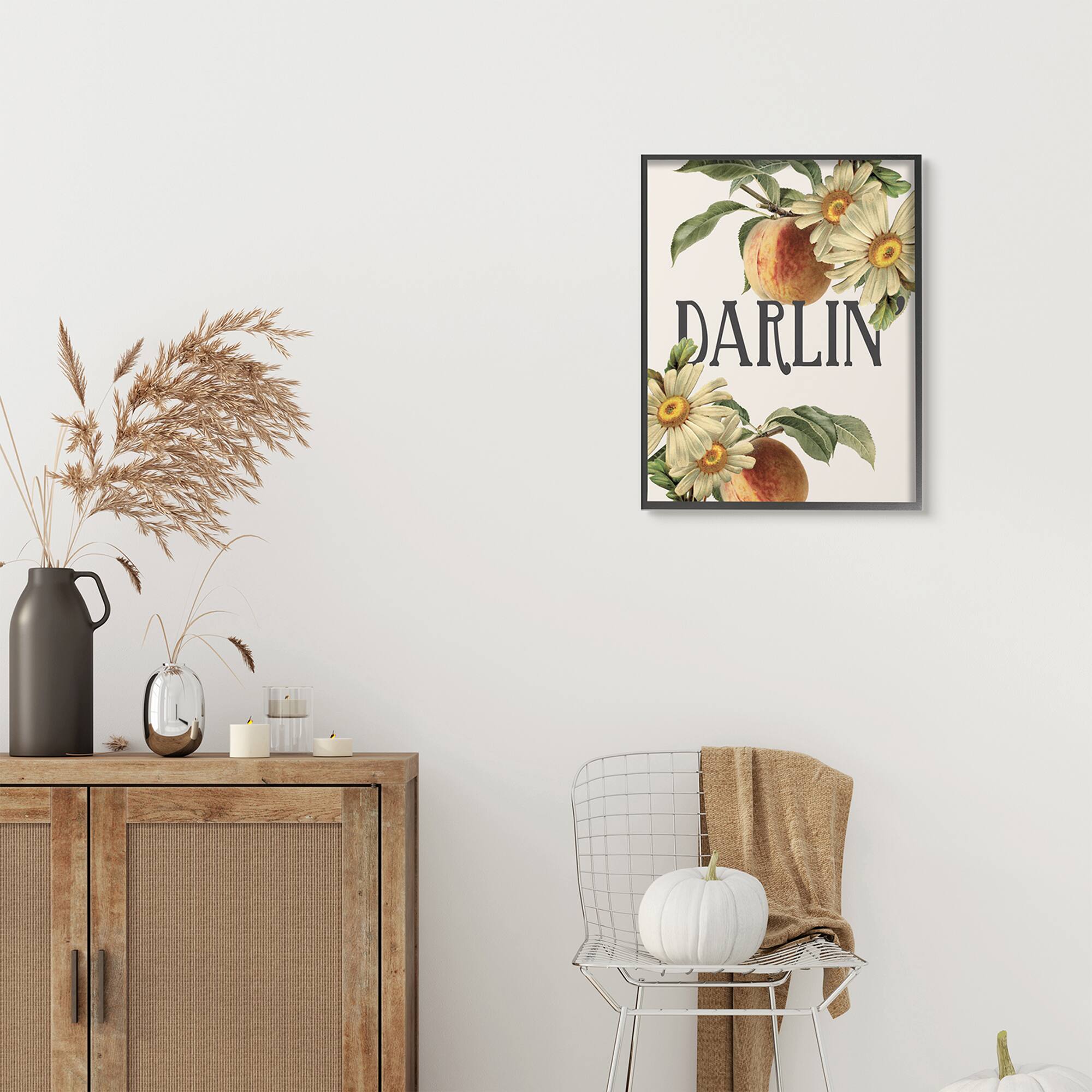 Stupell Industries Darlin&#x27; Southern Phrase Vintage Peach Tree in Black Frame Wall Art