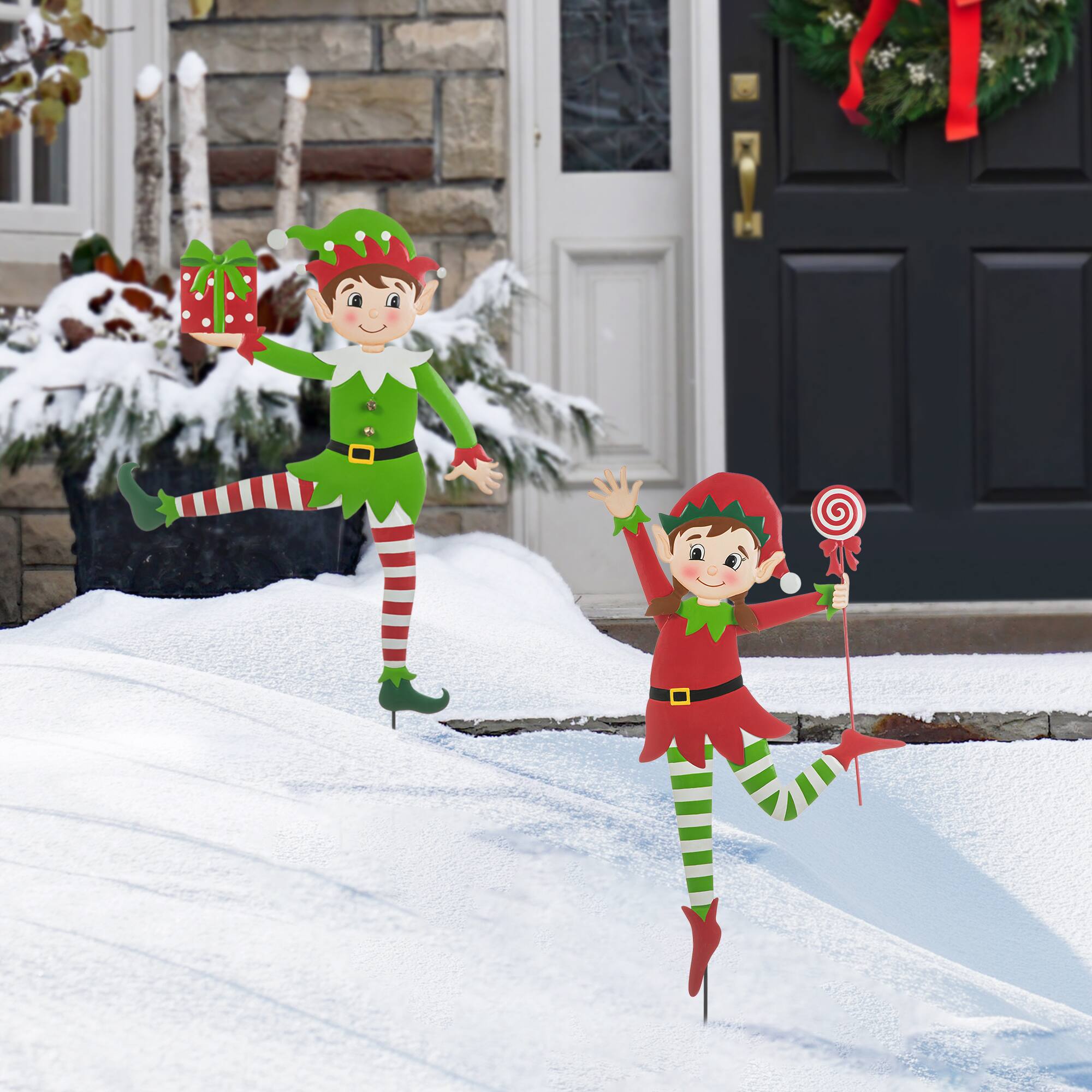 Glitzhome® 3ft. Metal Dancing Elf Yard Stake Set
