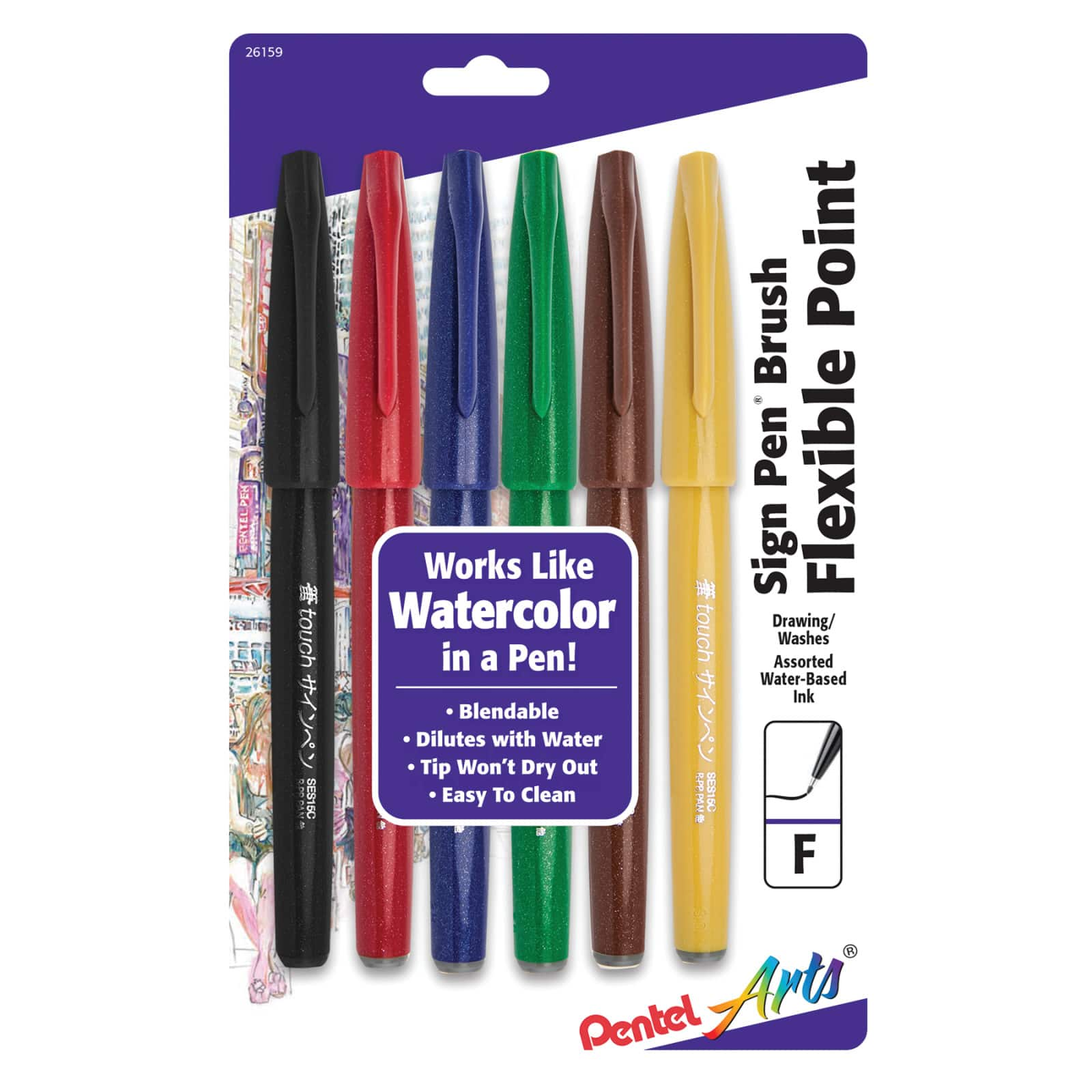 Pentel Arts&#xAE; Sign Pen&#xAE; Fine 6 Color Brush Set