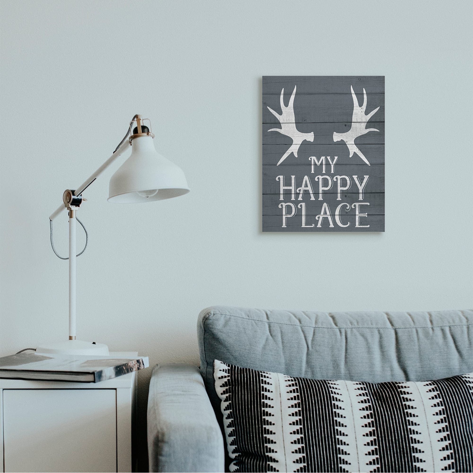 Stupell Industries Rustic My Happy Place Large Elk Antlers Canvas Wall Art