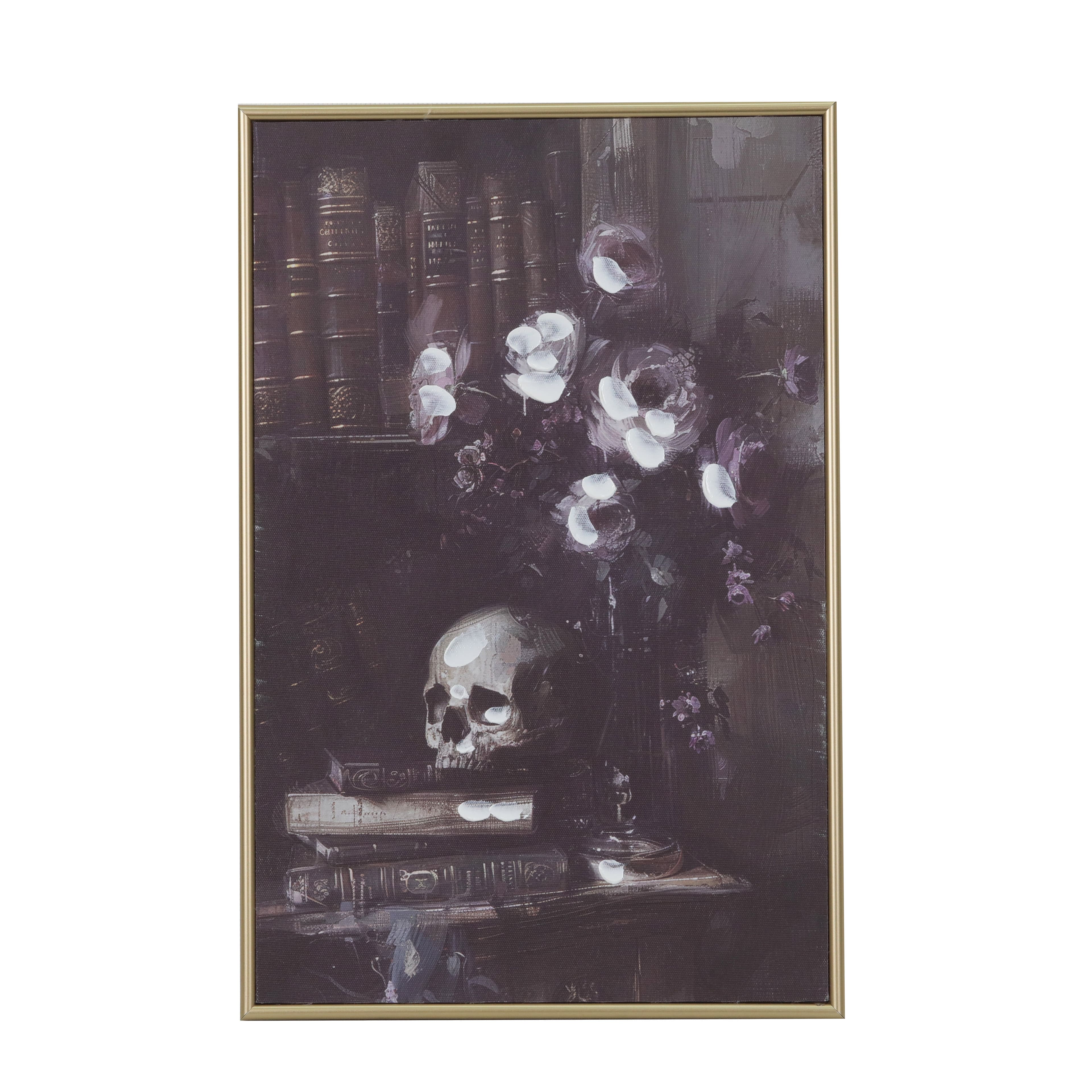 Books with Skull & Flowers Still Life Wall Décor in Gold Frame by Ashland®