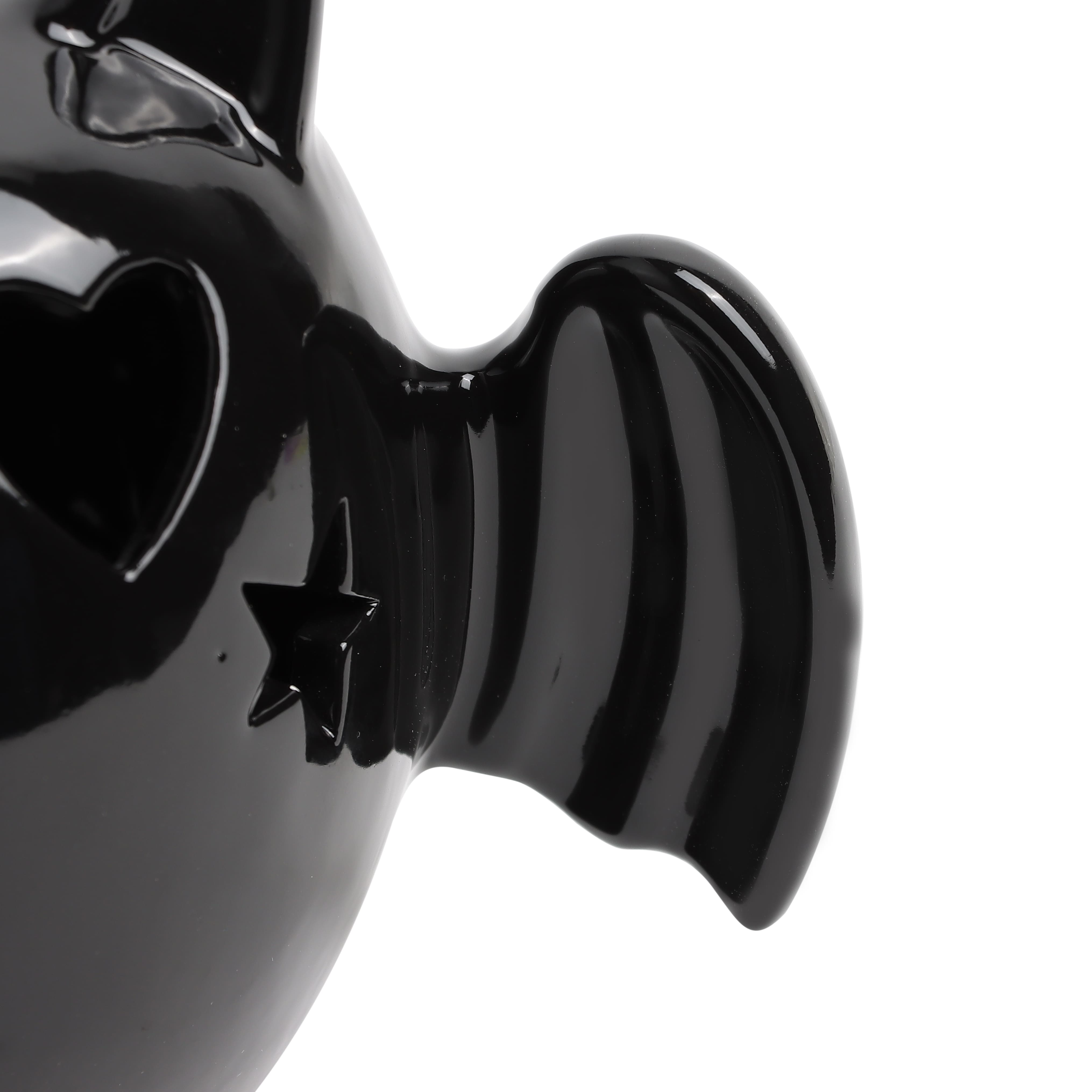 6.5&#x22; Black Bat with Heart Eyes LED Ceramic Tabletop D&#xE9;cor by Ashland&#xAE;