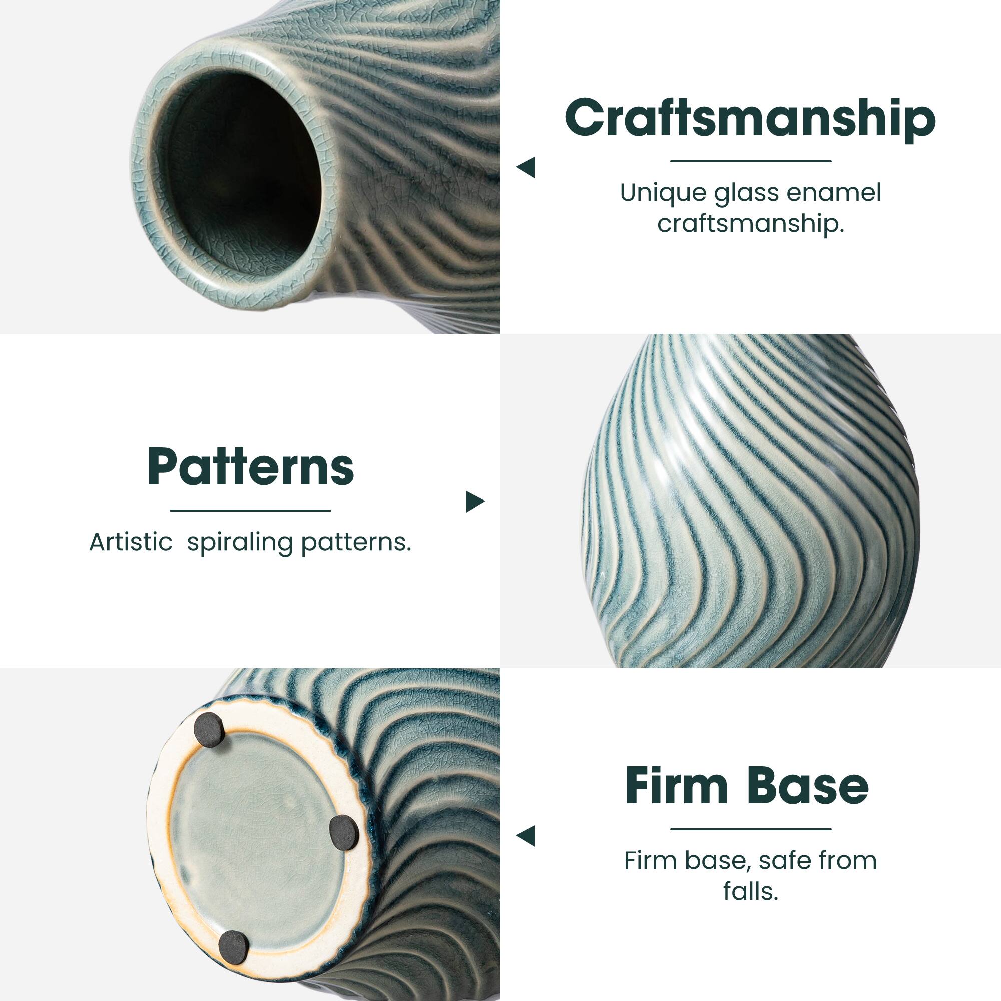 Glitzhome® Spiraling Artistry Turquoise Ceramic Modern Vase Set