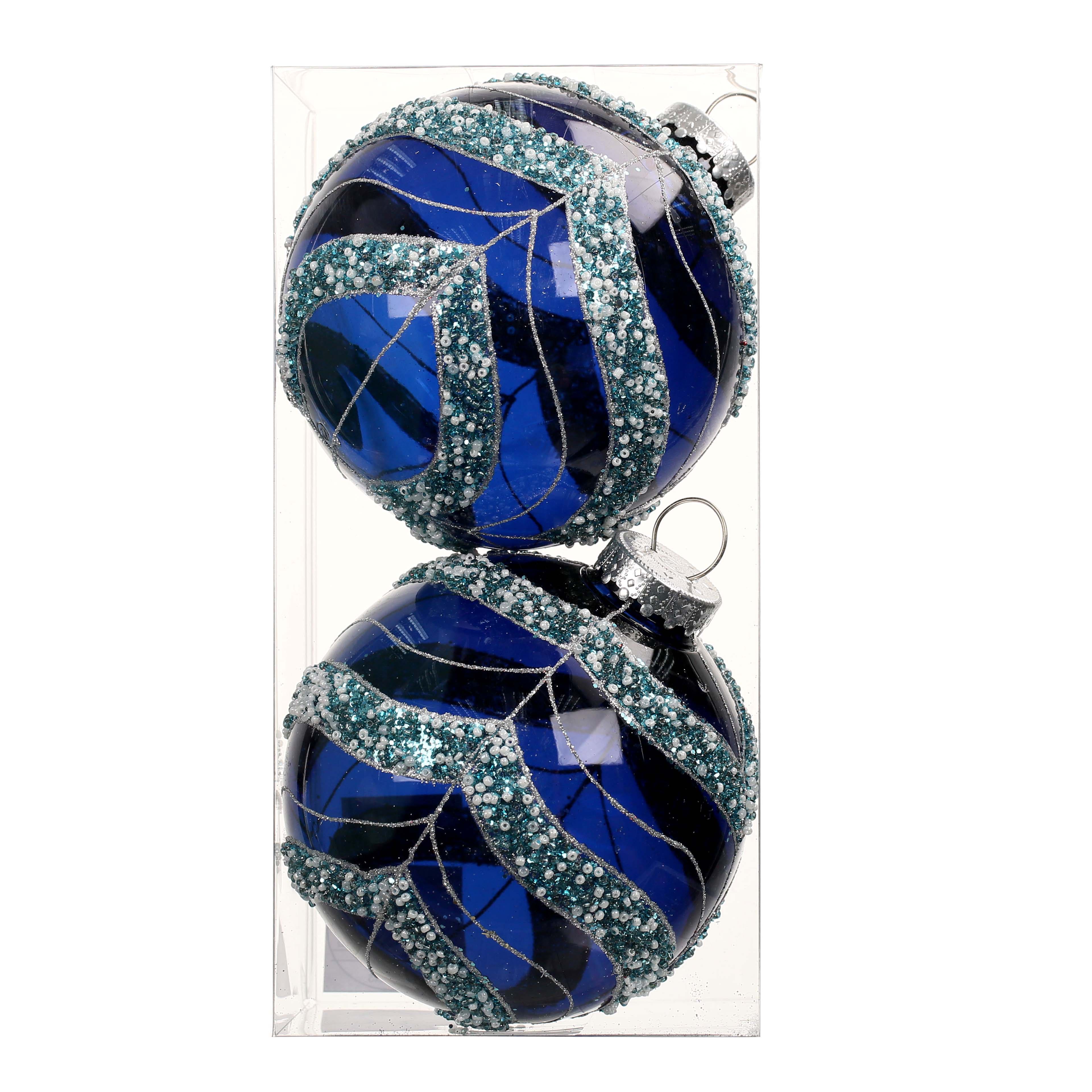 2 Pack 4.7&#x22; Blue Glitter Ball Ornaments by Ashland&#xAE;