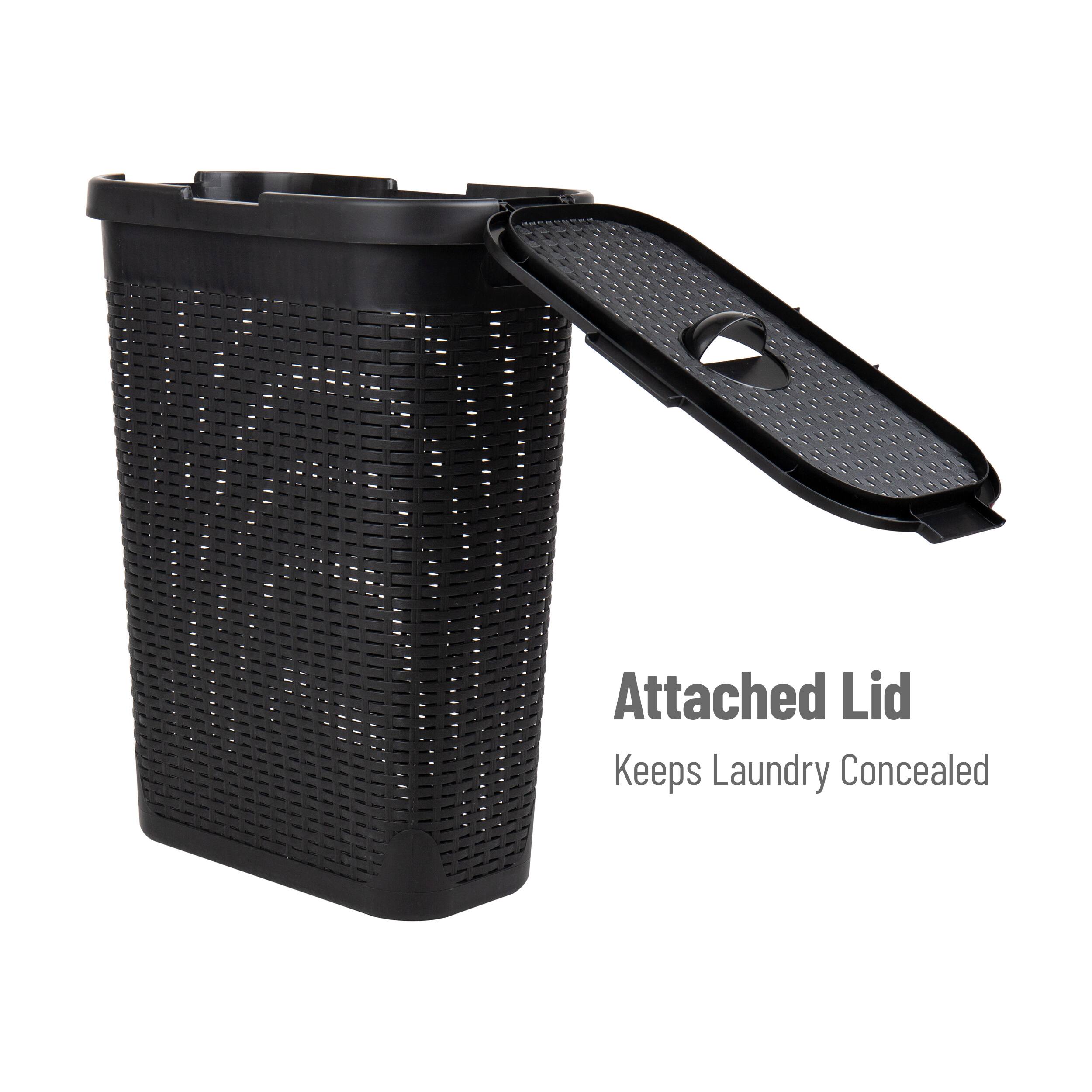 Mind Reader 40L Ventilated Slim Laundry Hamper with Cut Out Handles & Attached Hinged Lid, 2ct.